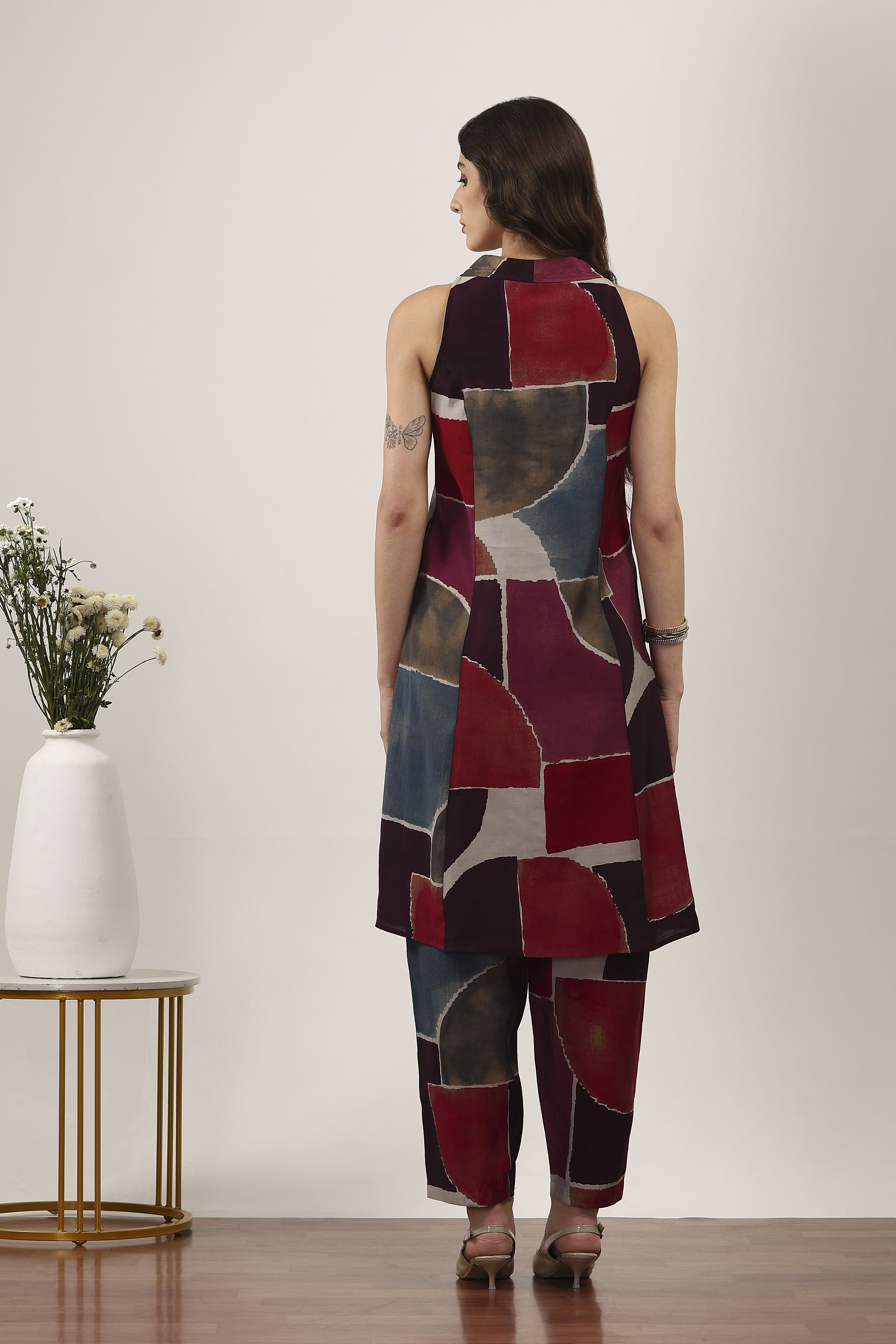 Multicolor Viscose Polyester Poly Viscose Kurta Pants Set image number 4