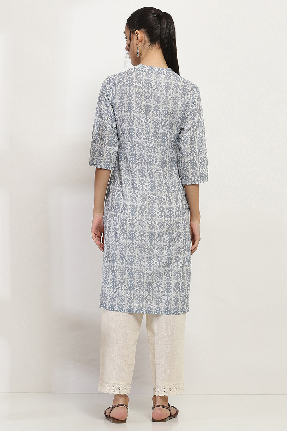 Grey Cotton Straight Kurta image number 3