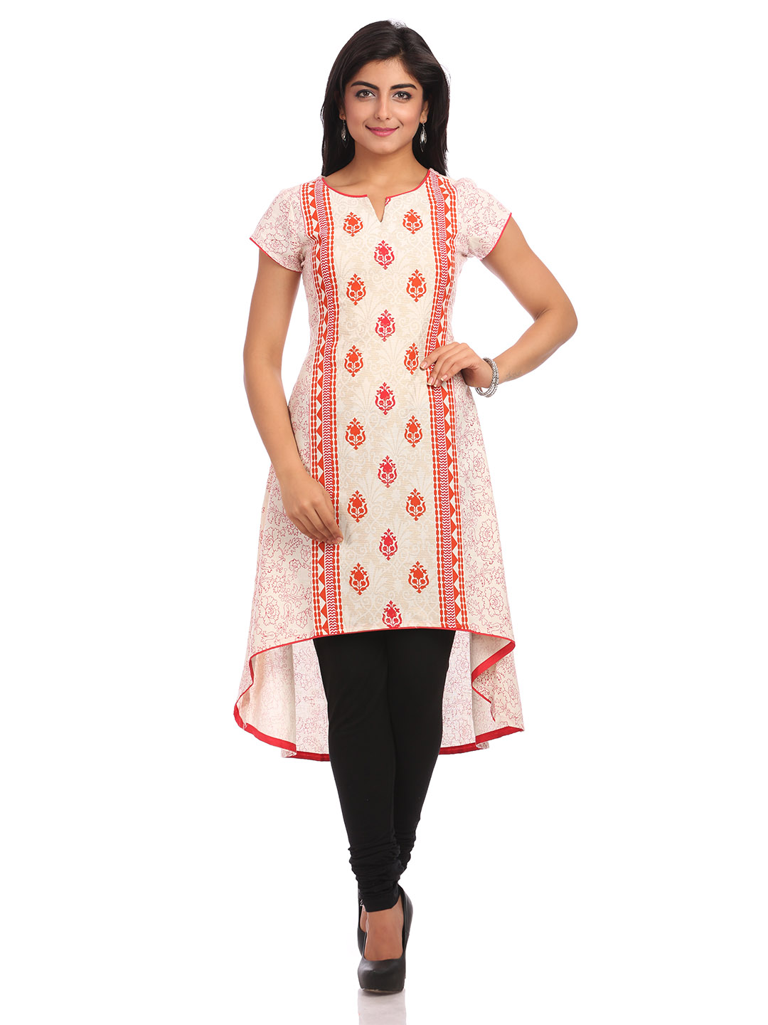 Beige Asymmetric Cotton Kurta image number 0