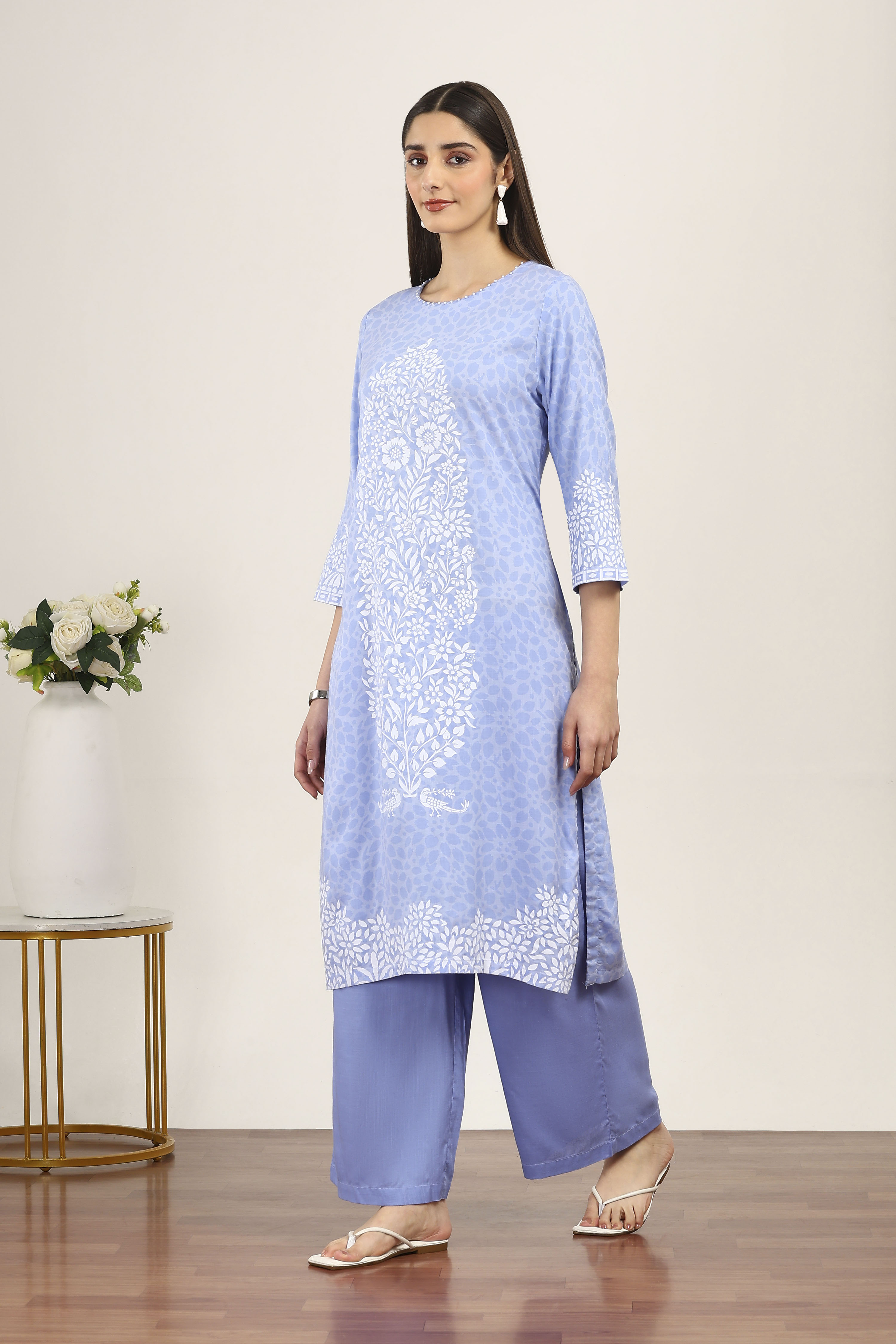 Blue Rayon Viscose Rayon Kurta Pants Set image number 3