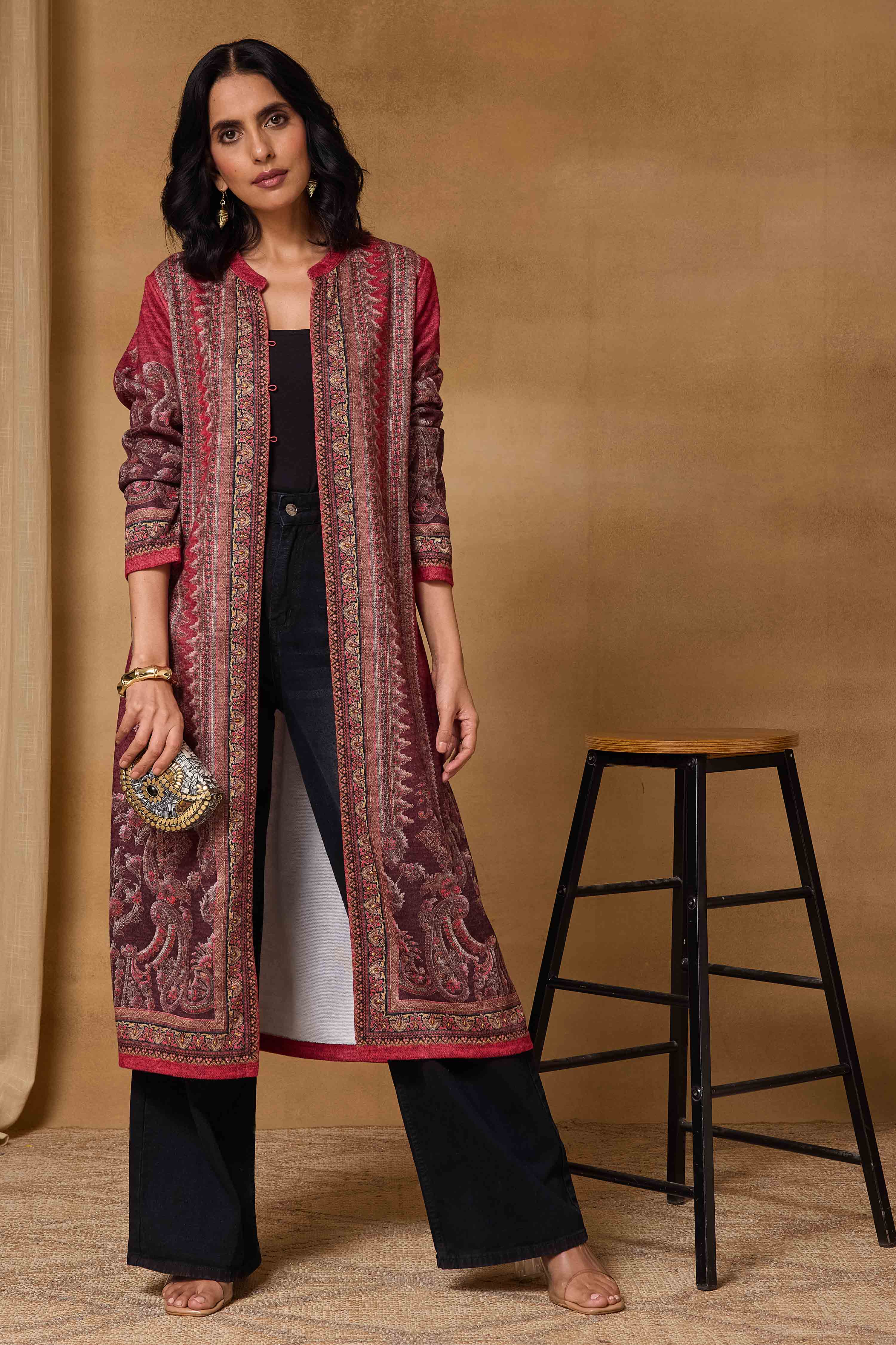 Maroon Polyester Regular Printed Cape image number 0