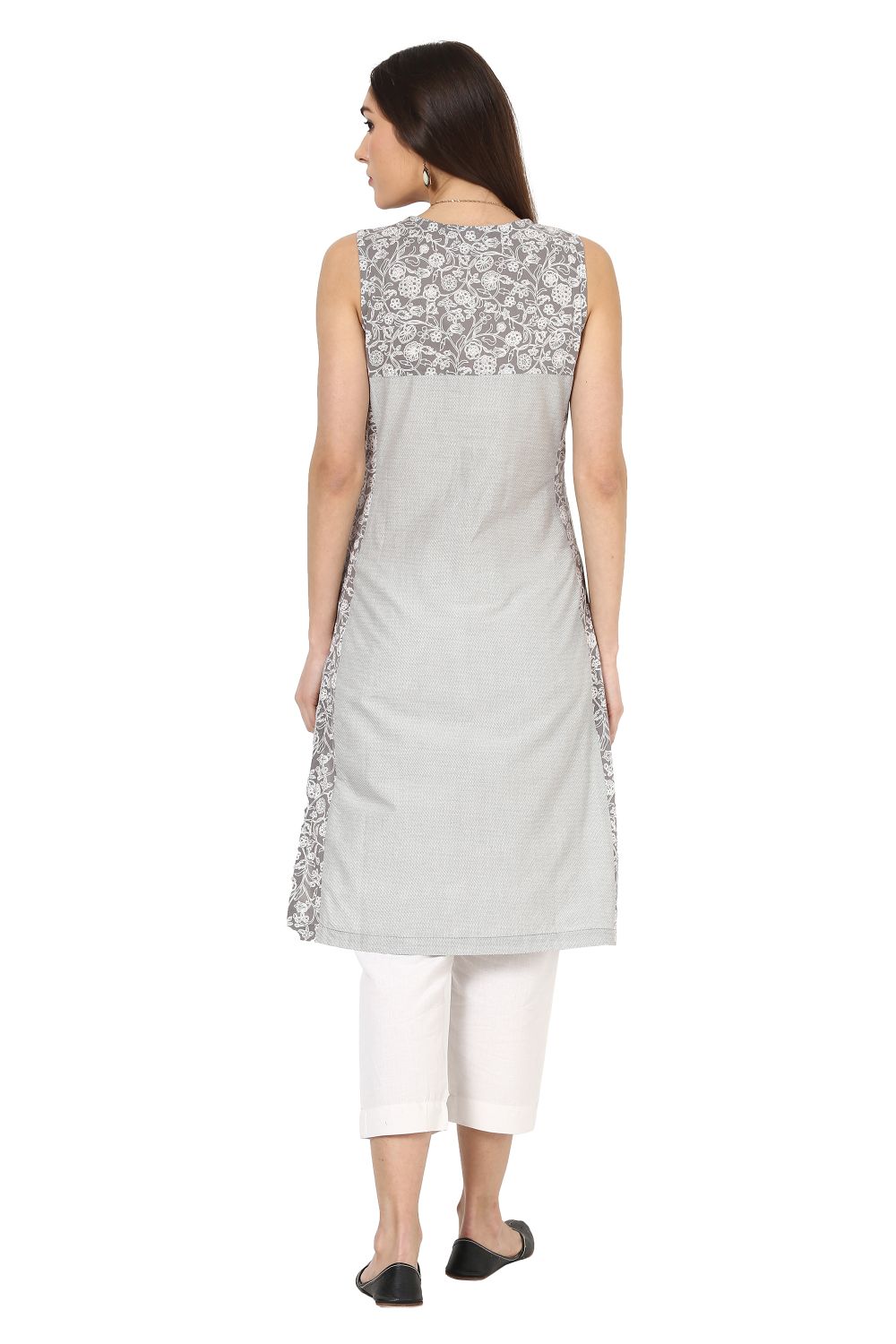 Grey Straight Cotton Kurta image number 3