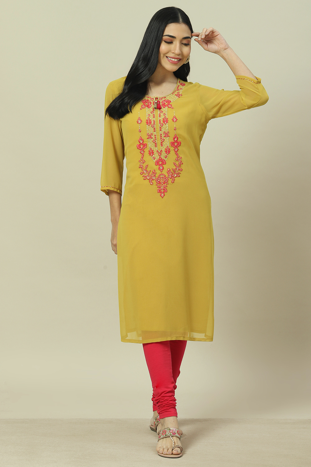 Pink Cotton Blend Straight Kurta image number 0