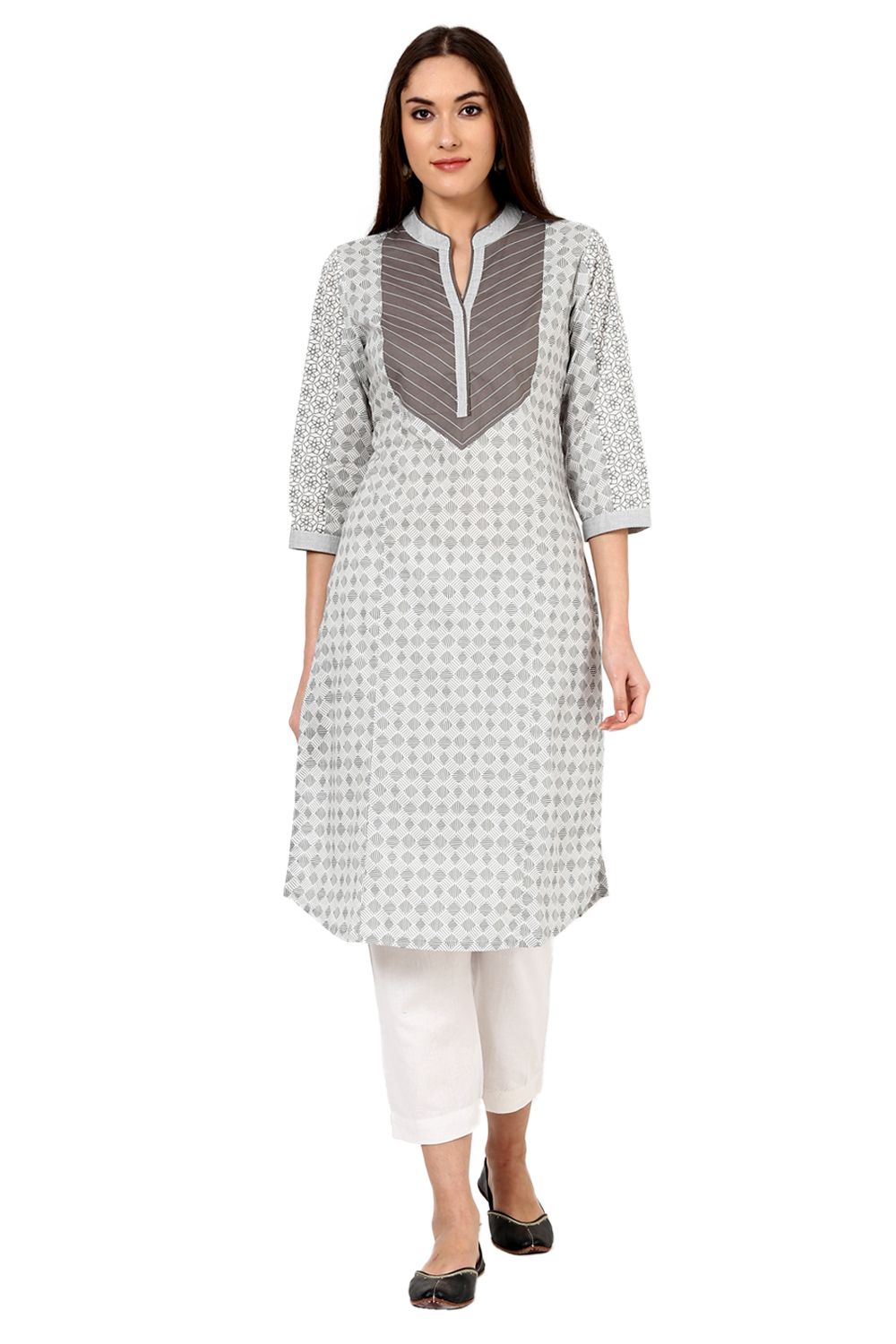 Grey Straight Cotton Kurta image number 0