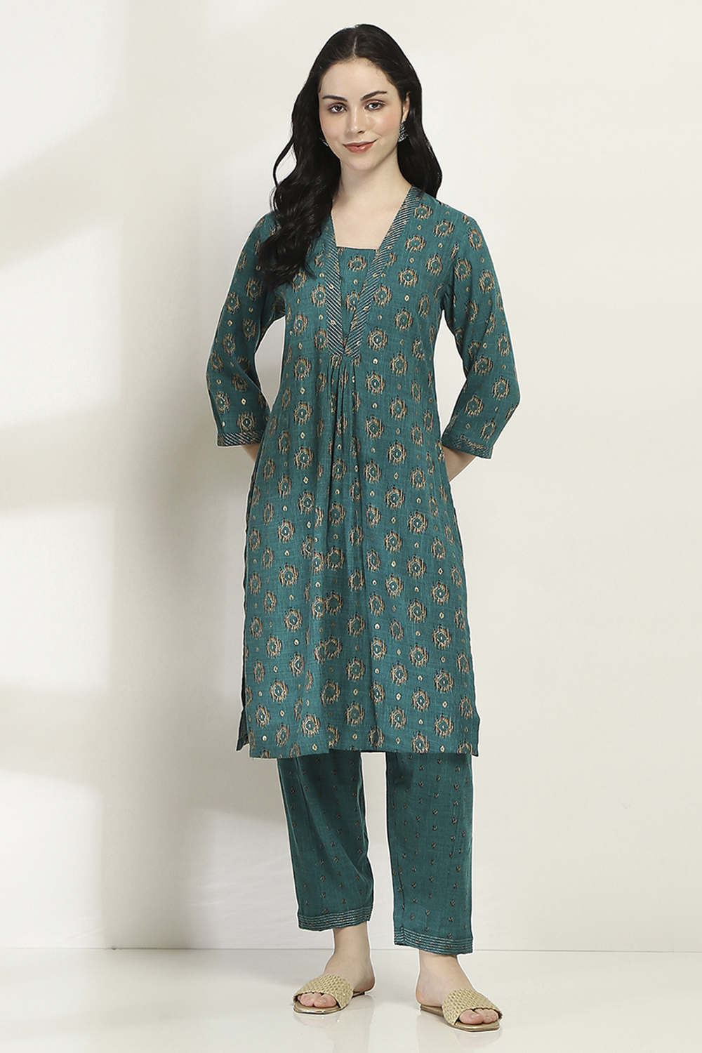 Teal Viscose Straight SET image number 6