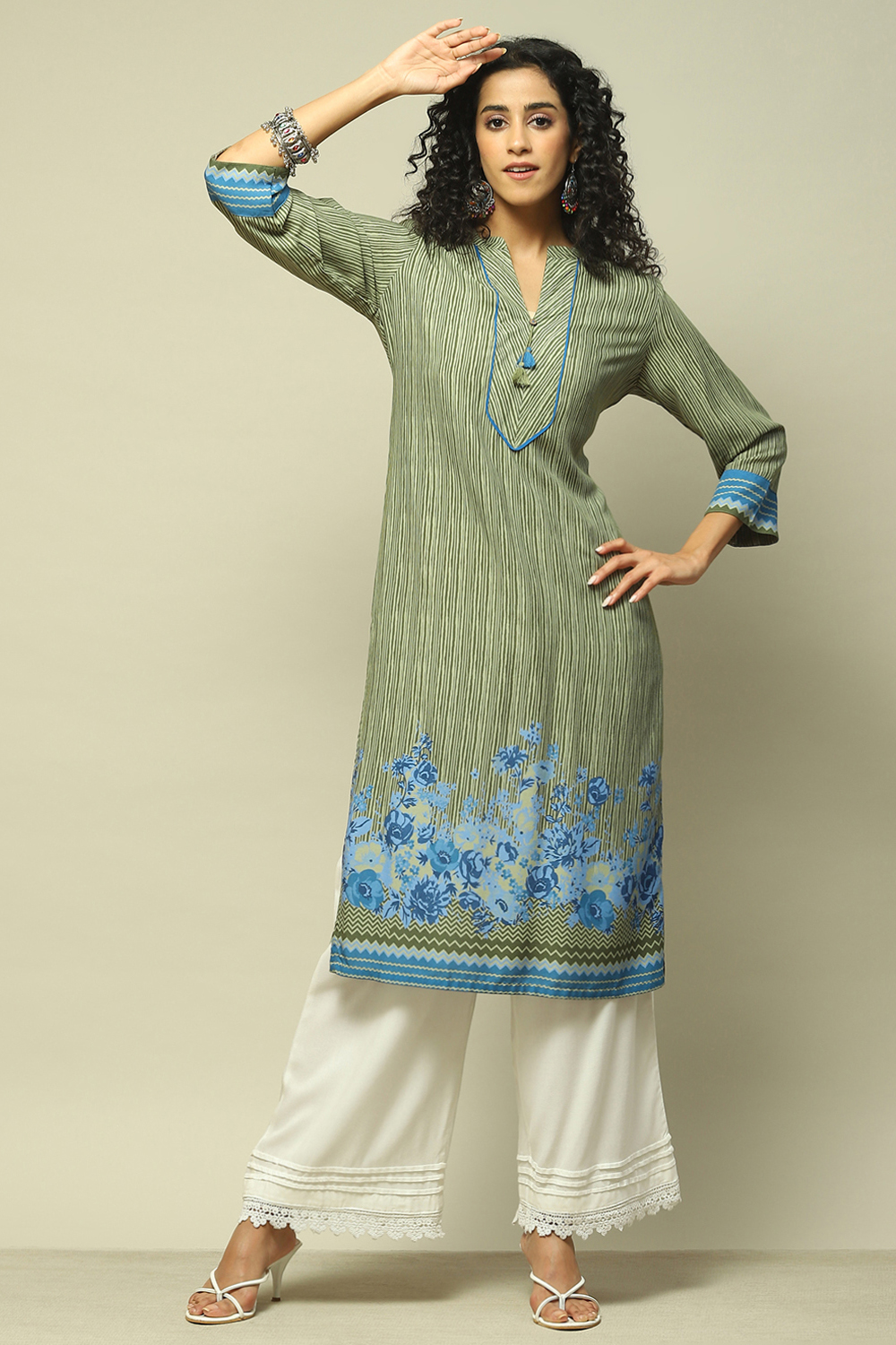 Peach LIVA Straight Printed Kurta image number 0