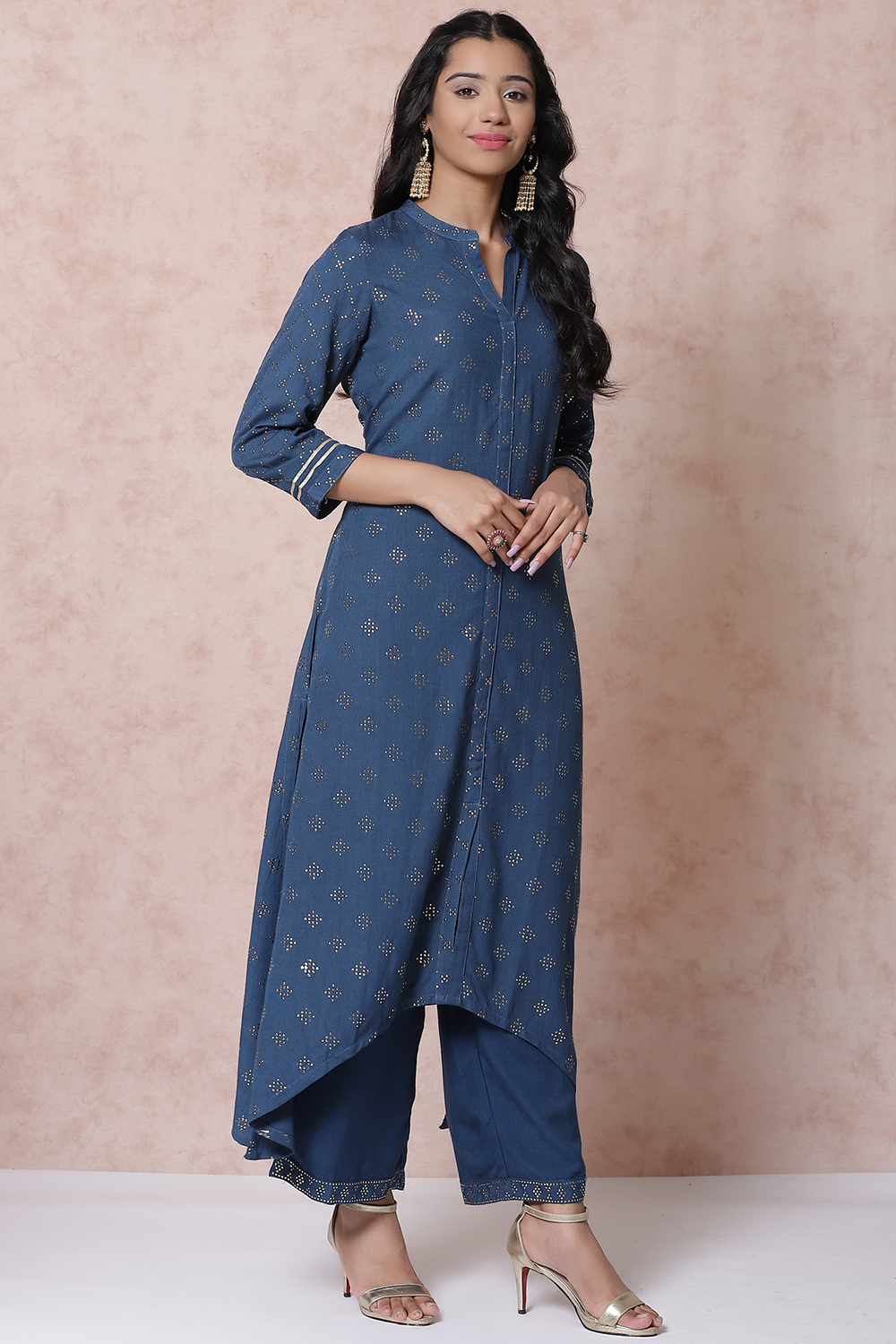 Indigo LIVA Asymmetric Kurta image number 2