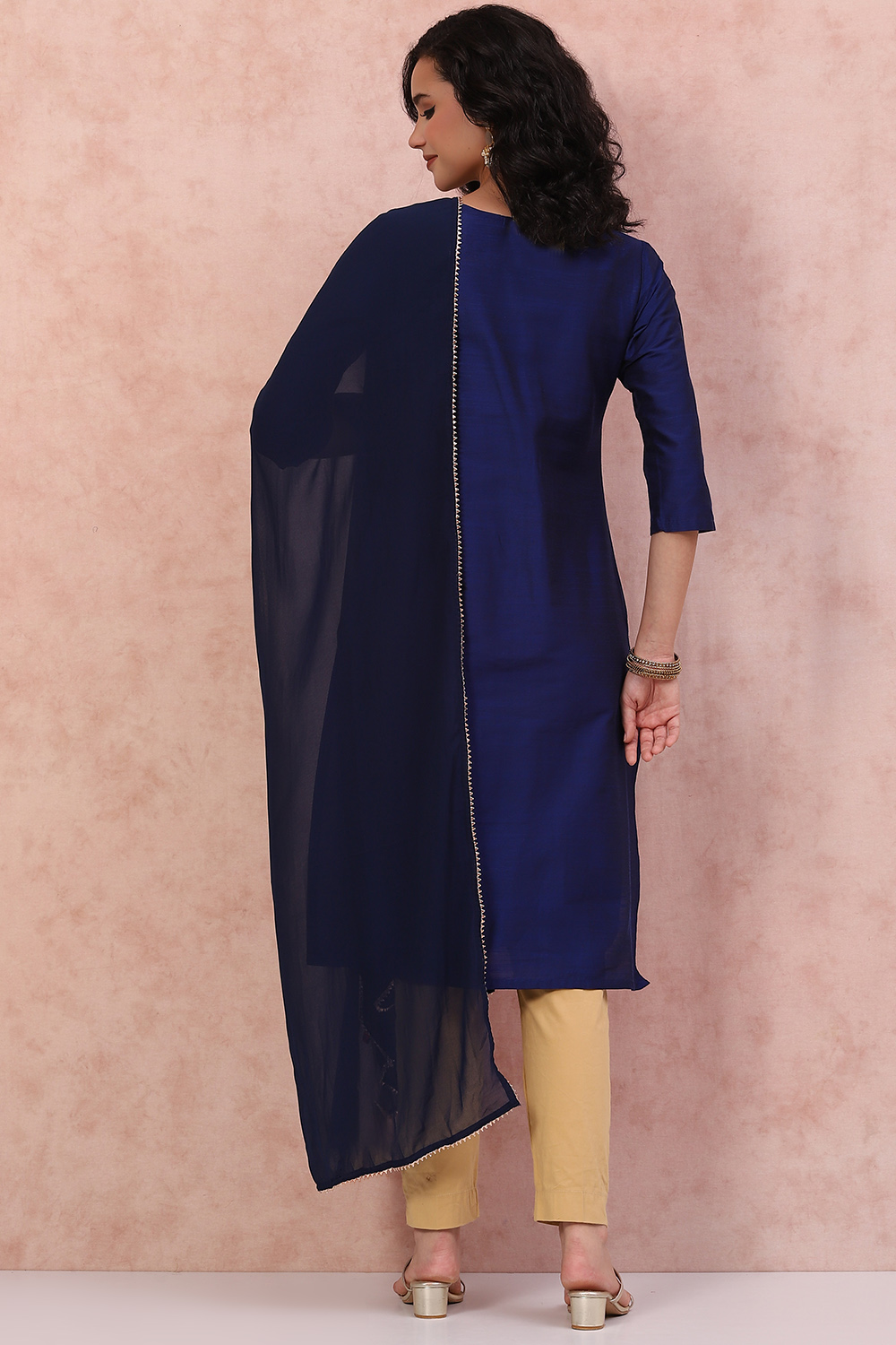 Navy Blue Art Silk Dupatta image number 2