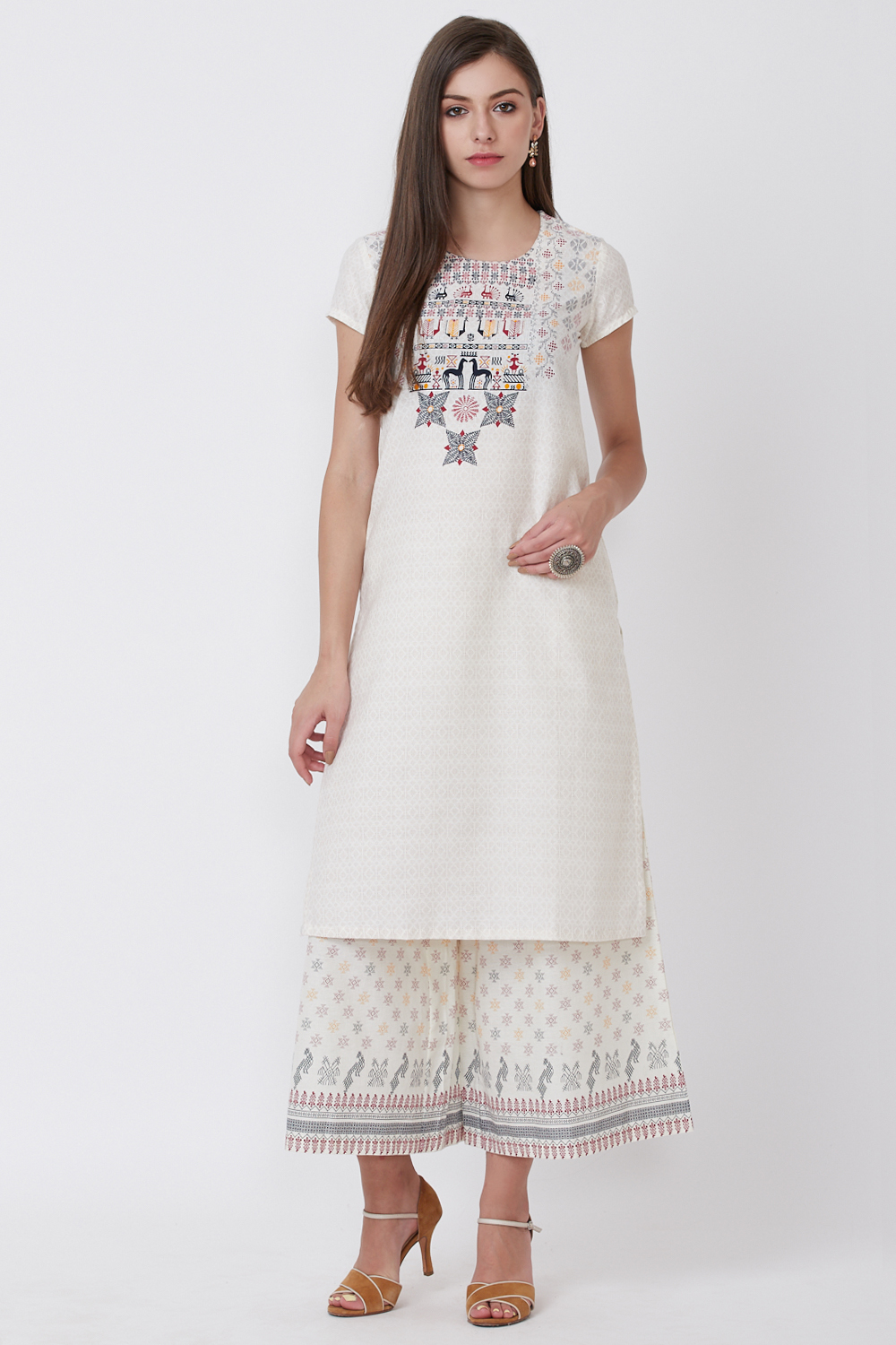 Ecru Cotton And Flex Straight Kurta image number 3
