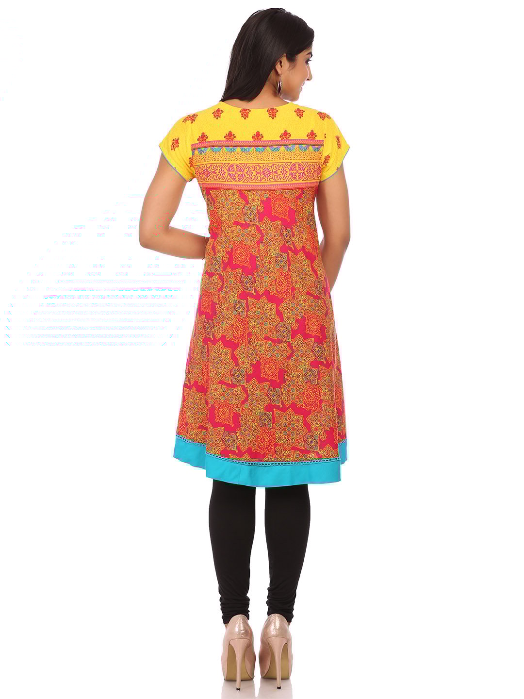 Yellow Cotton Flared Kurta image number 1