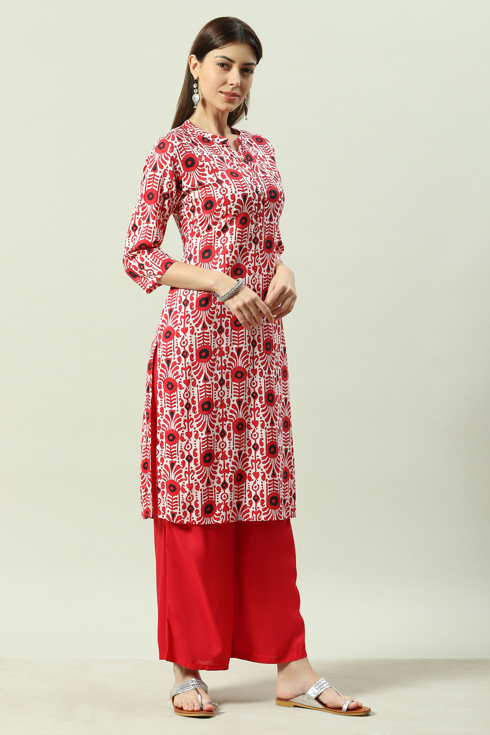 Red LIVA Kurta Set image number 5