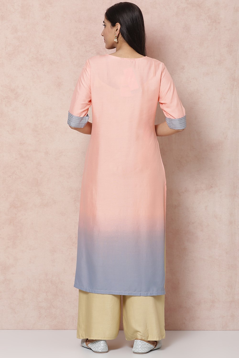 Peach LIVA Straight Kurta image number 4