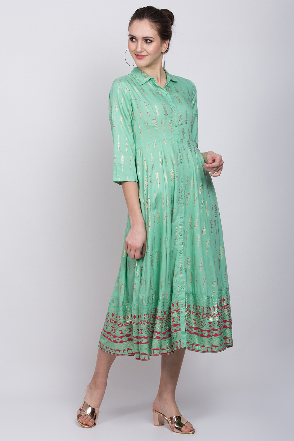 Mint Green Viscose Kalidar Dress image number 0