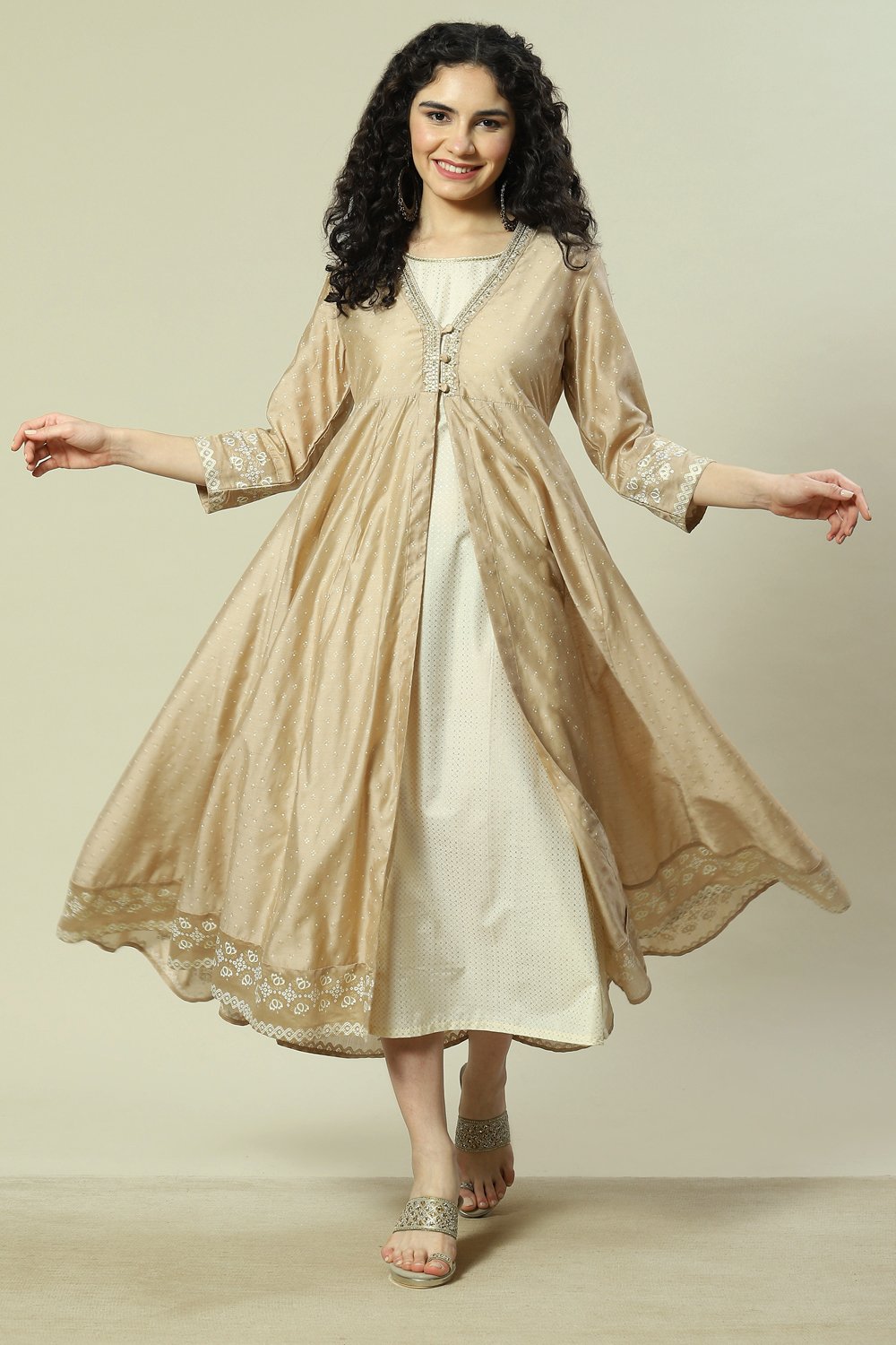 Beige Viscose Straight Dress image number 0