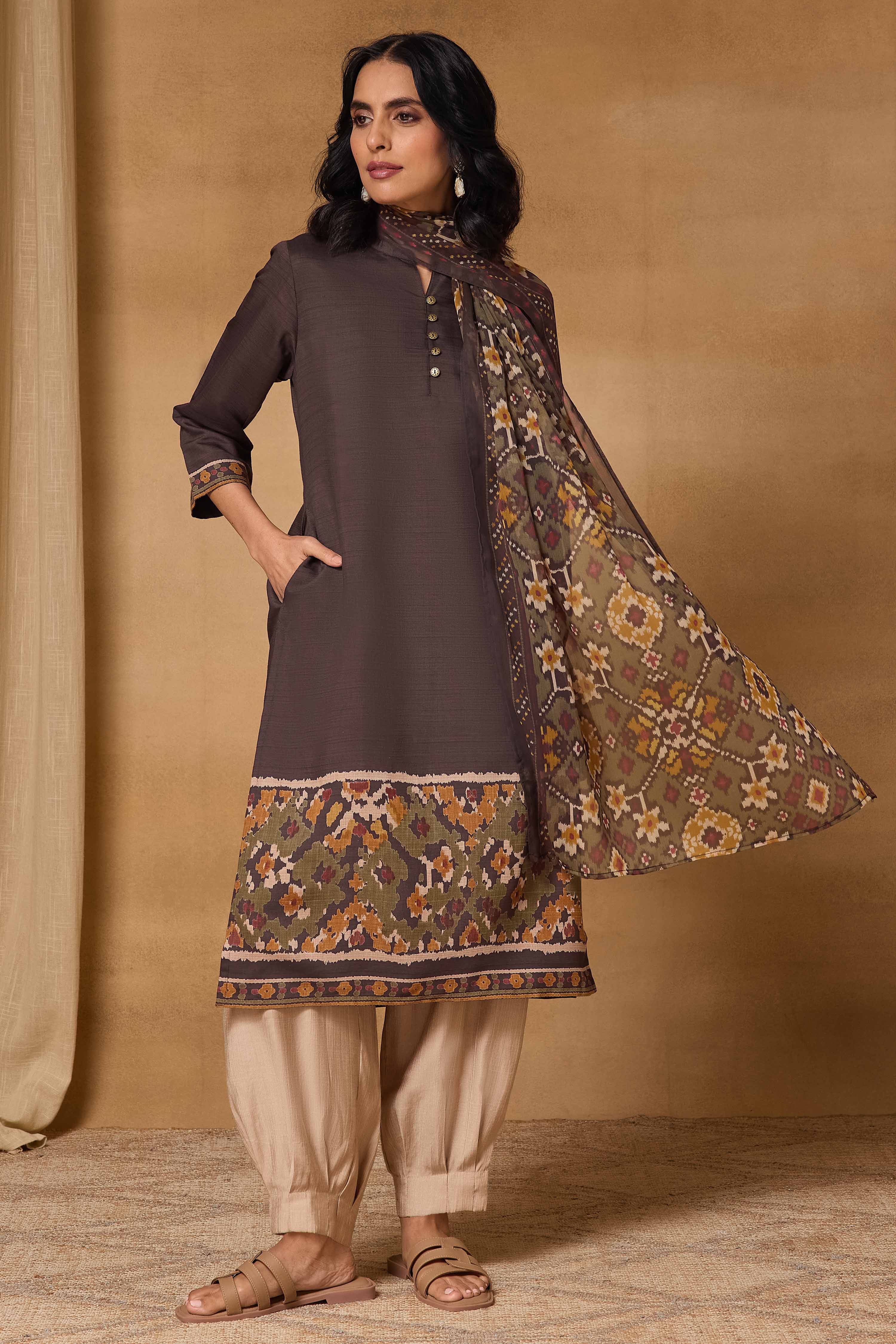 Mustard Viscose Blend Straight Printed Kurta image number 6