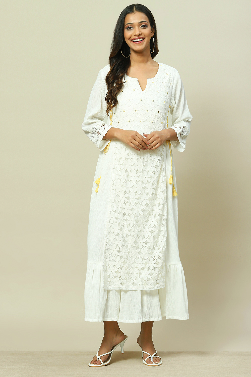 White Cotton Tiered Dress image number 5