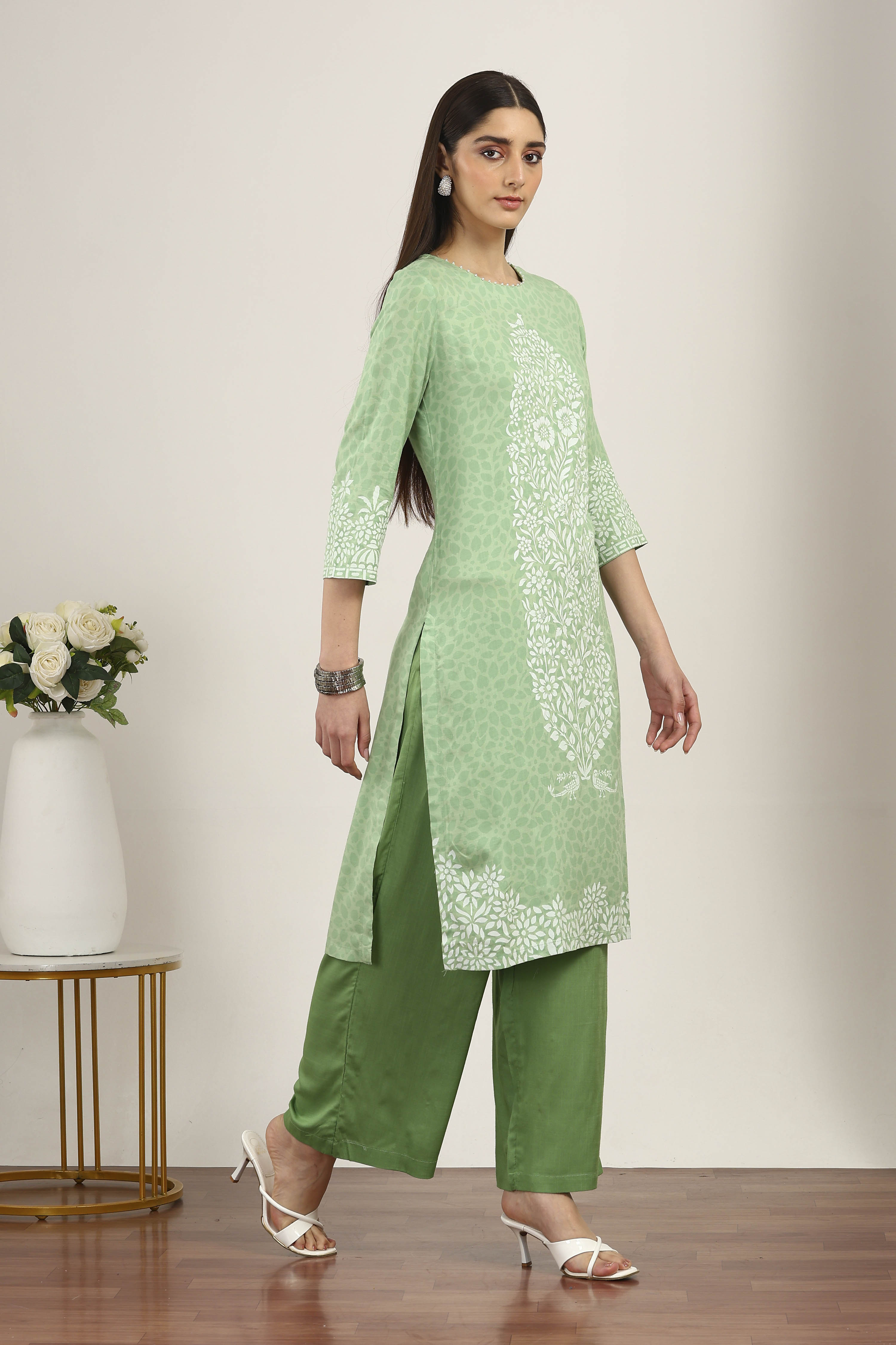 Blue Rayon Viscose Rayon Kurta Pants Set image number 5