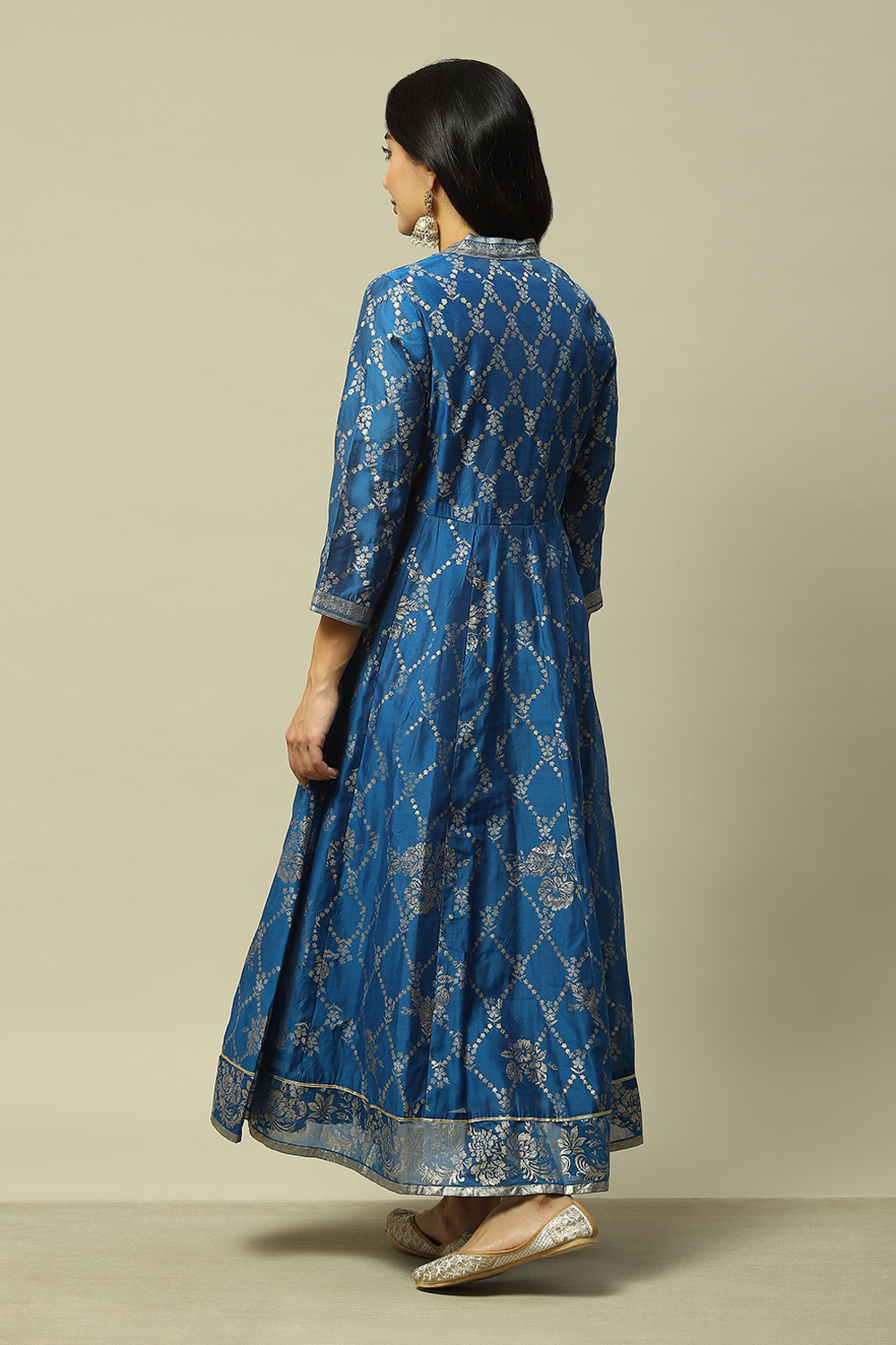 Blue Viscose Asymmetric Printed Dress image number 3