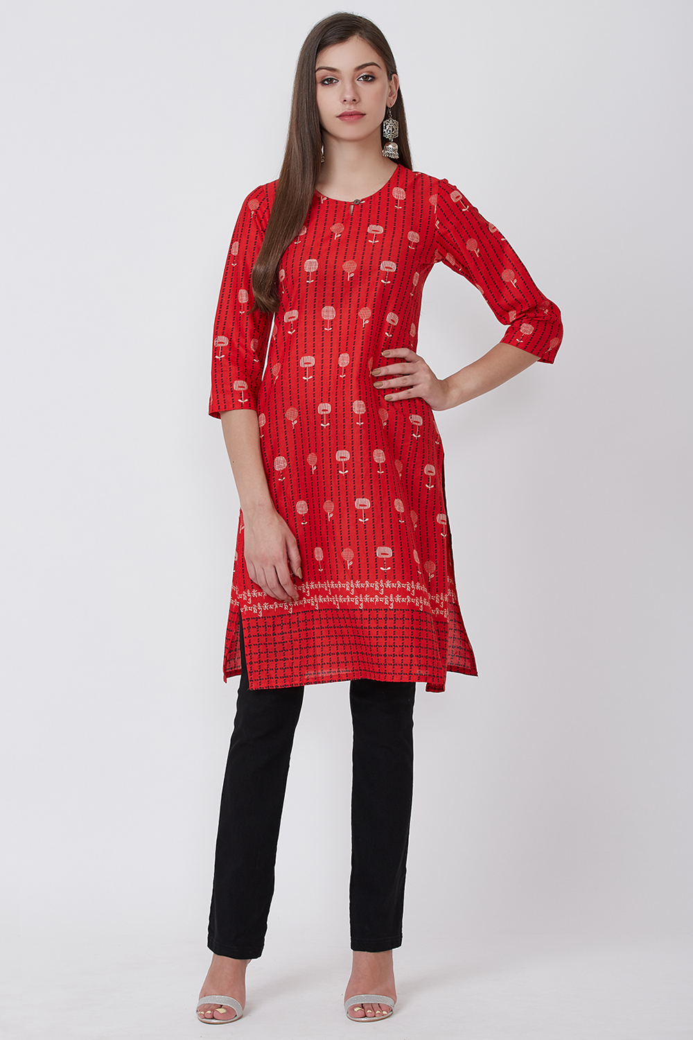 Sky Blue Cotton And Cambric Straight Kurta image number 2