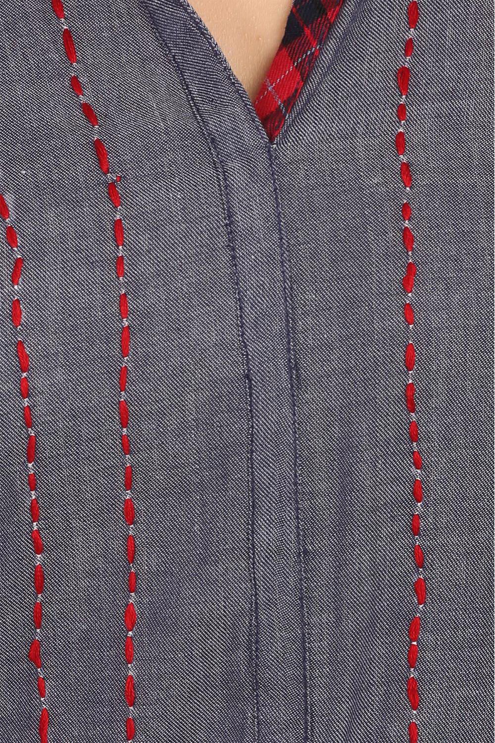 Grey Straight Cotton Kurti image number 3