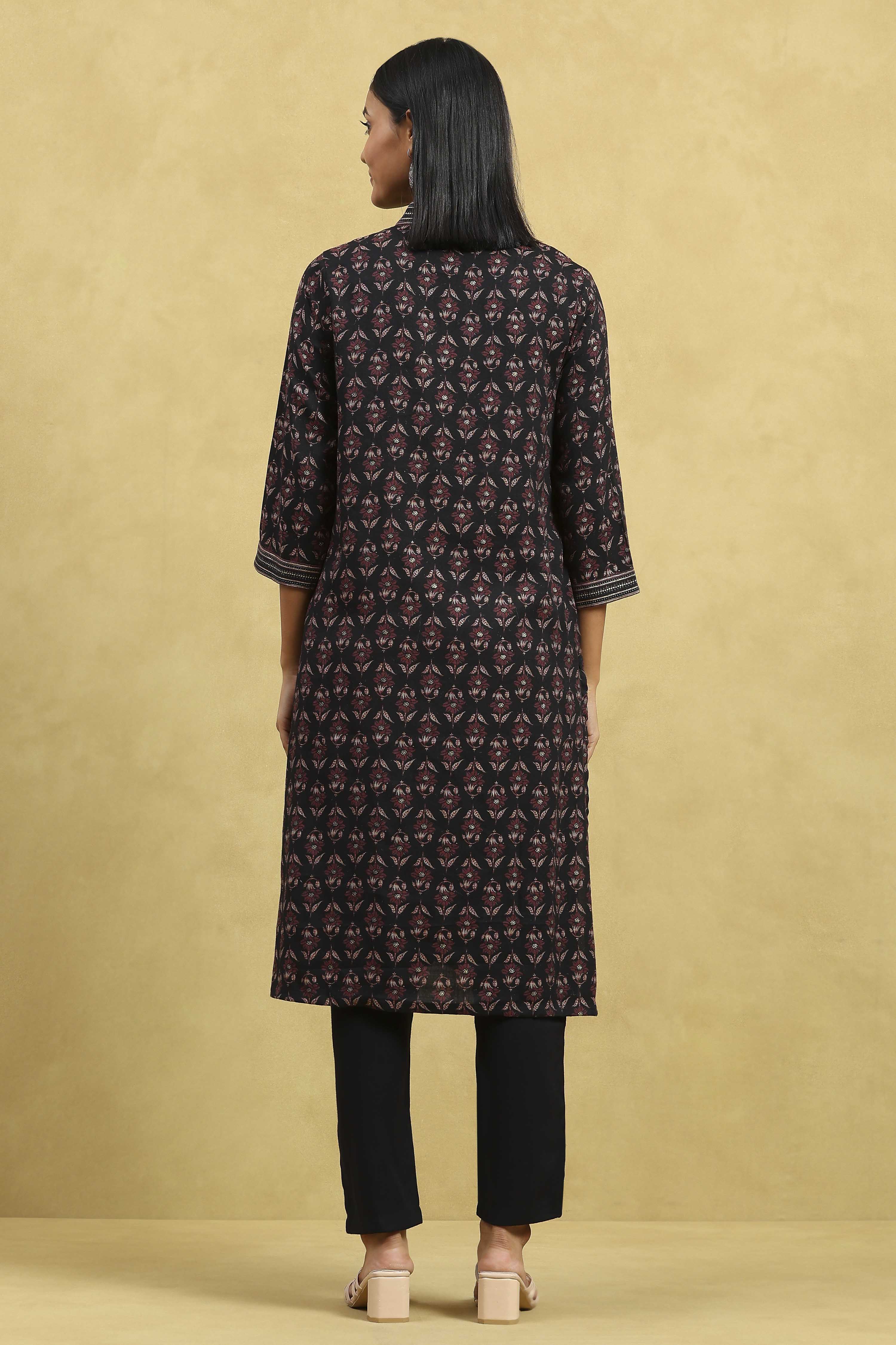 Brown Viscose Blend Printed Straight Kurta Pants Set image number 4
