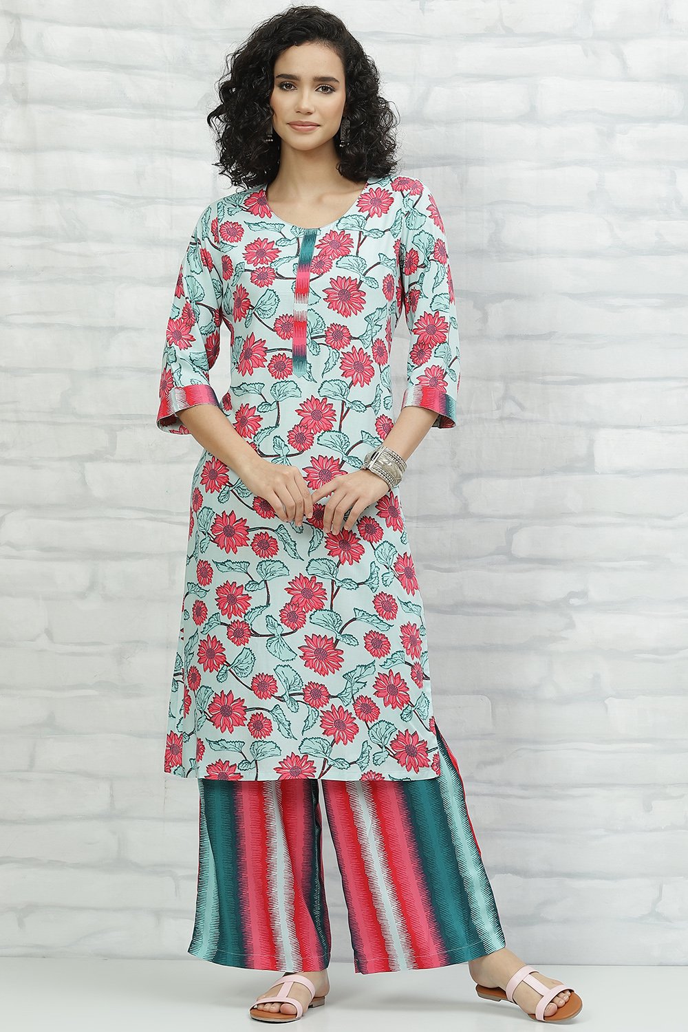 Dusk Blue LIVA Kurta Pants Set image number 0