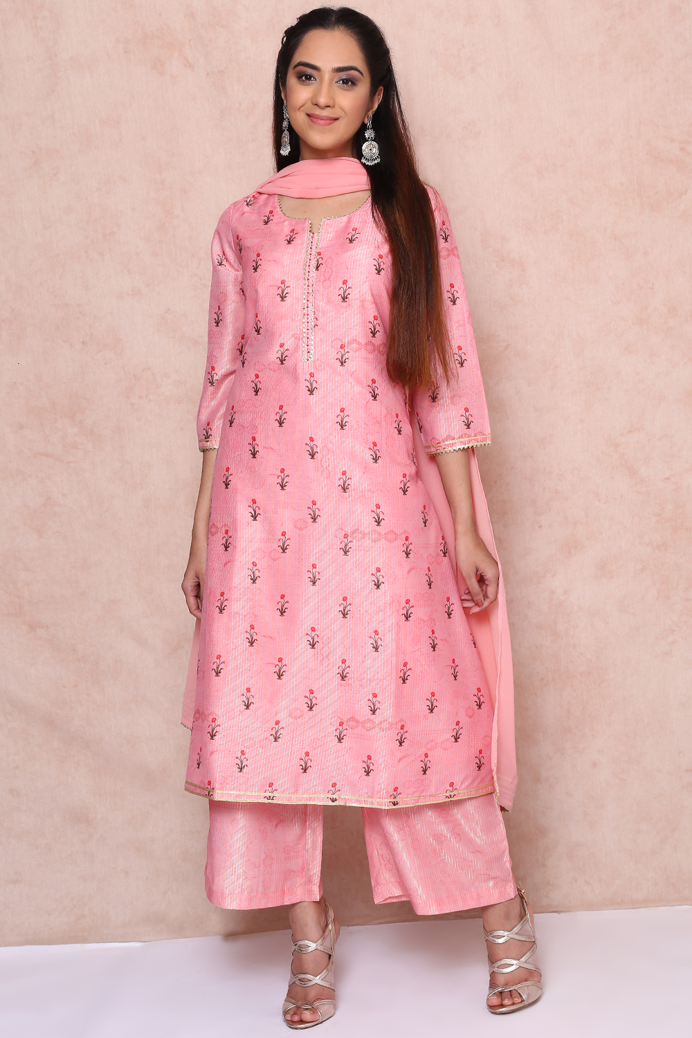 Buy Peach Polyester Asymmetric Suit Set 3N by Rangriti