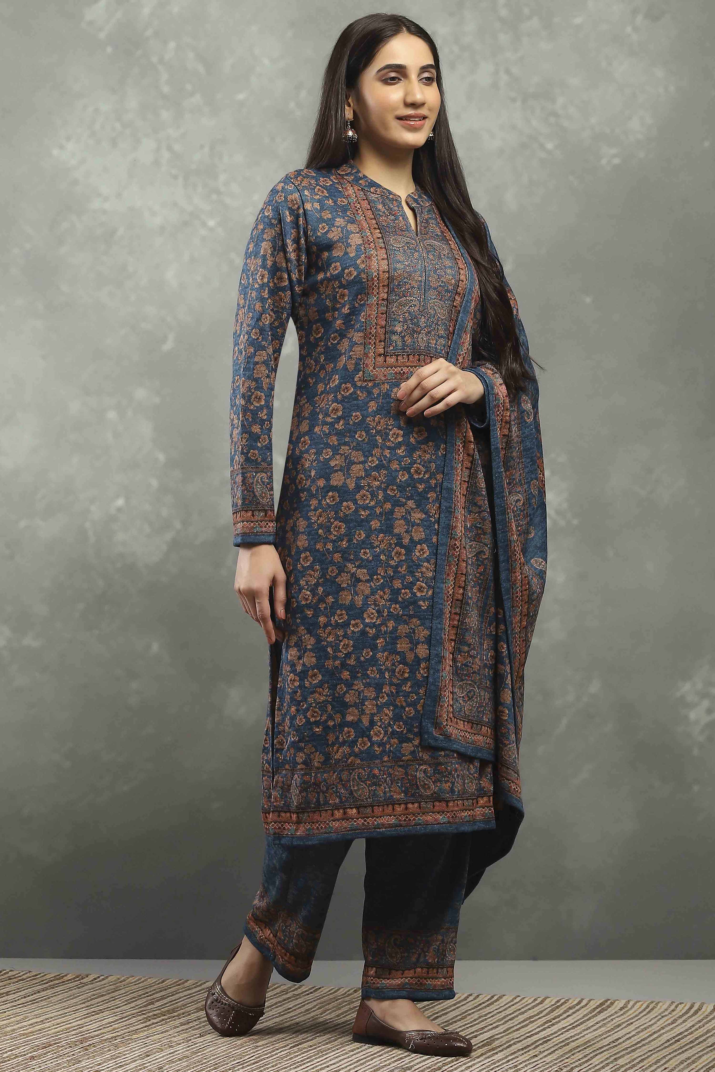 Teal Polyester Printed Straight Suit Set image number 5