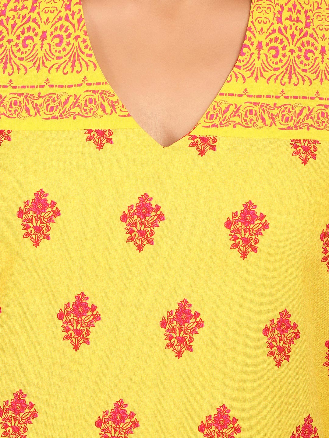 Yellow Cotton Straight Kurta image number 2
