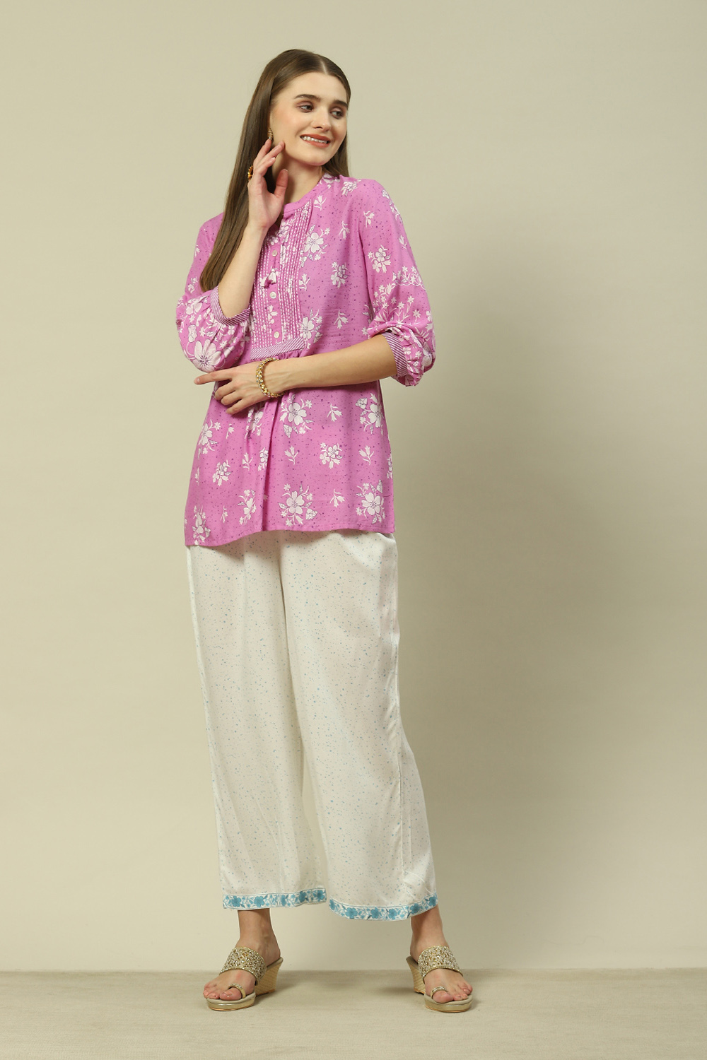 Green LIVA Straight Printed Palazzo image number 0