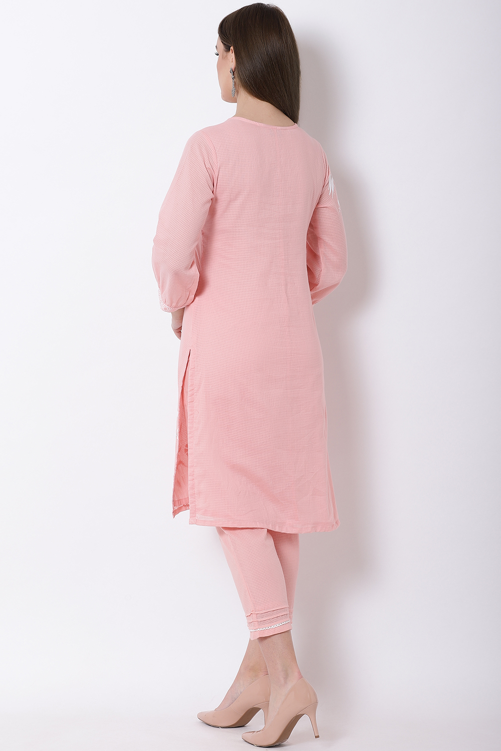 Peach Cotton Straight Kurta image number 5