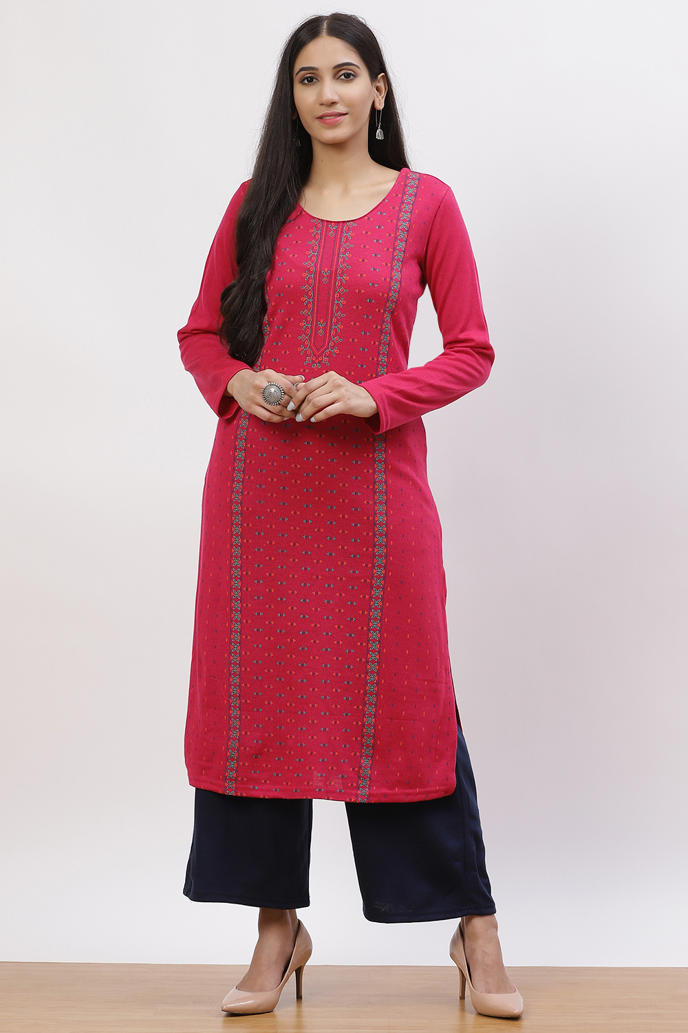 Pink Acrylic Straight Kurta image number 5