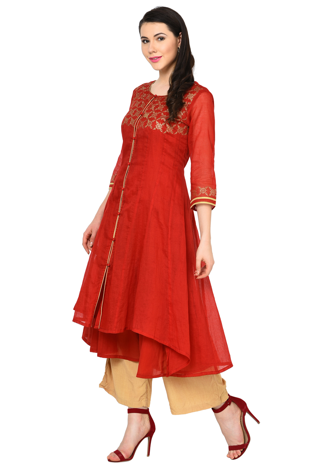 Red Kalidar Polyester Suit Set image number 2