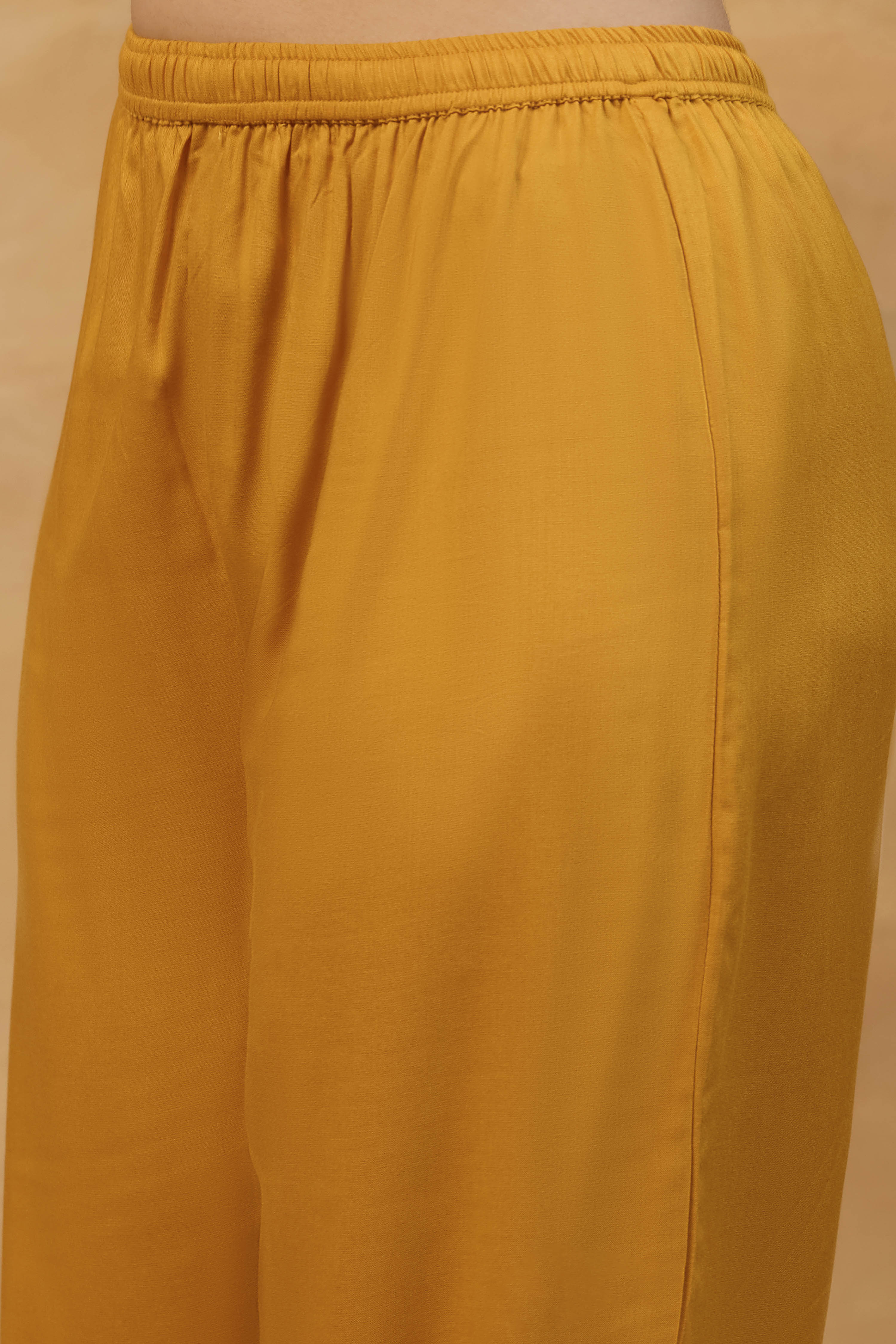 Yellow Viscose Rayon Straight Printed  image number 2