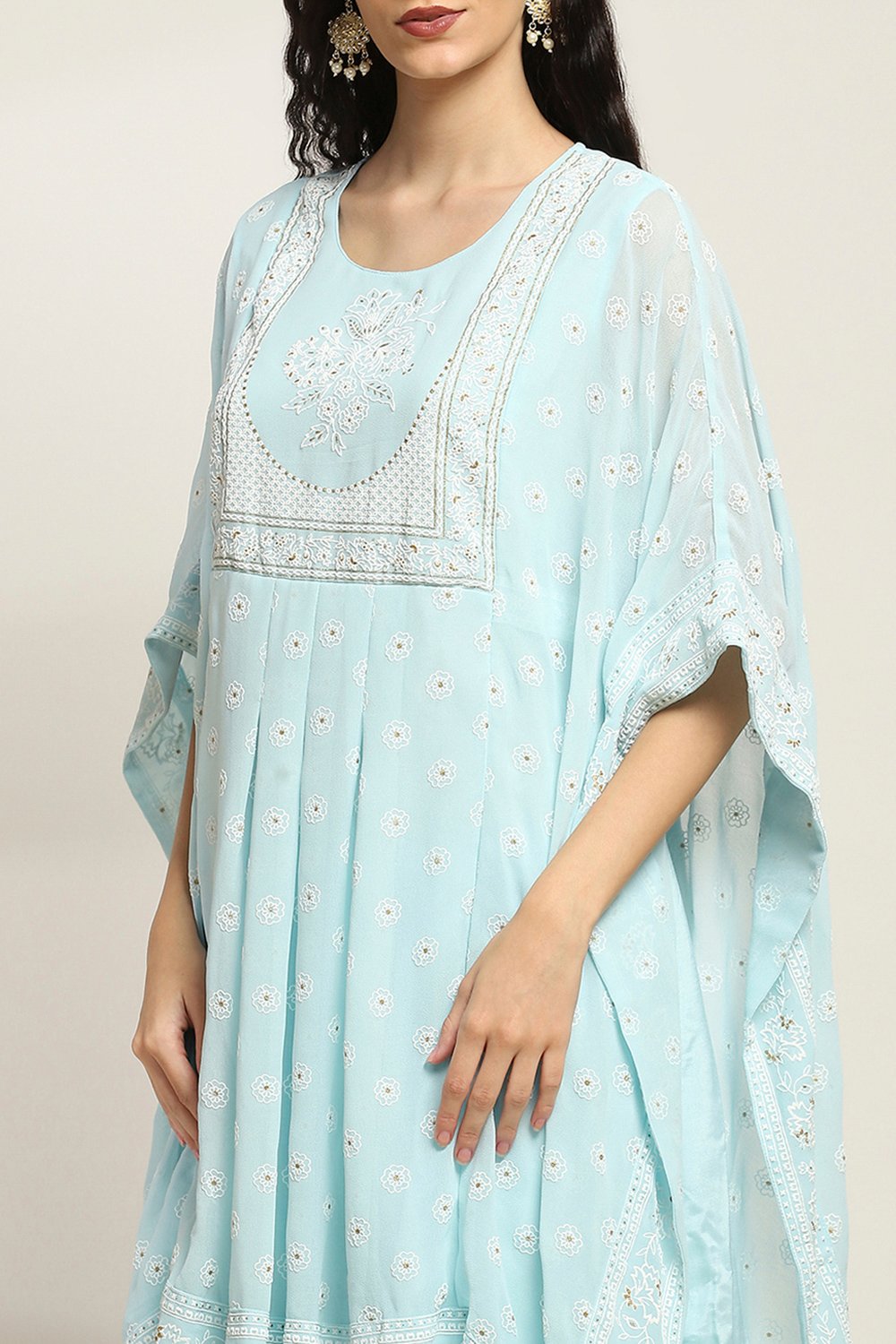 Aqua Polyester Flared Set image number 1