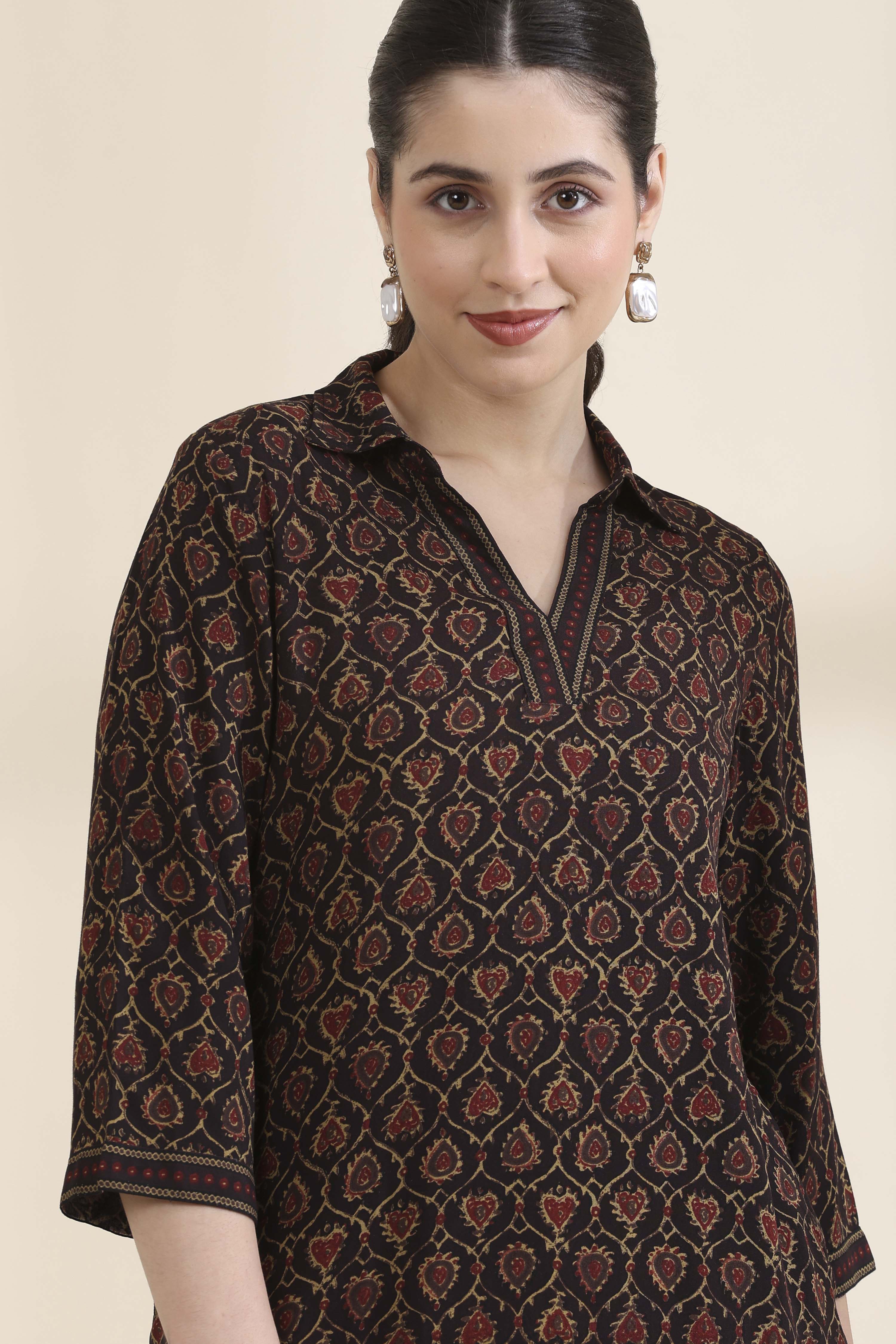 Brown Printed Straight Kurta image number 1