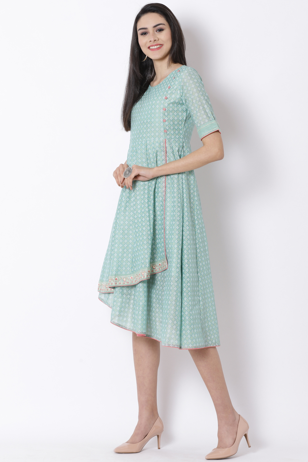 Green Art Silk Kalidar Dress image number 2