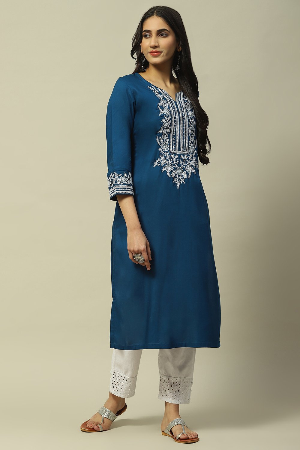 Indigo Rayon Staight Kurta image number 5