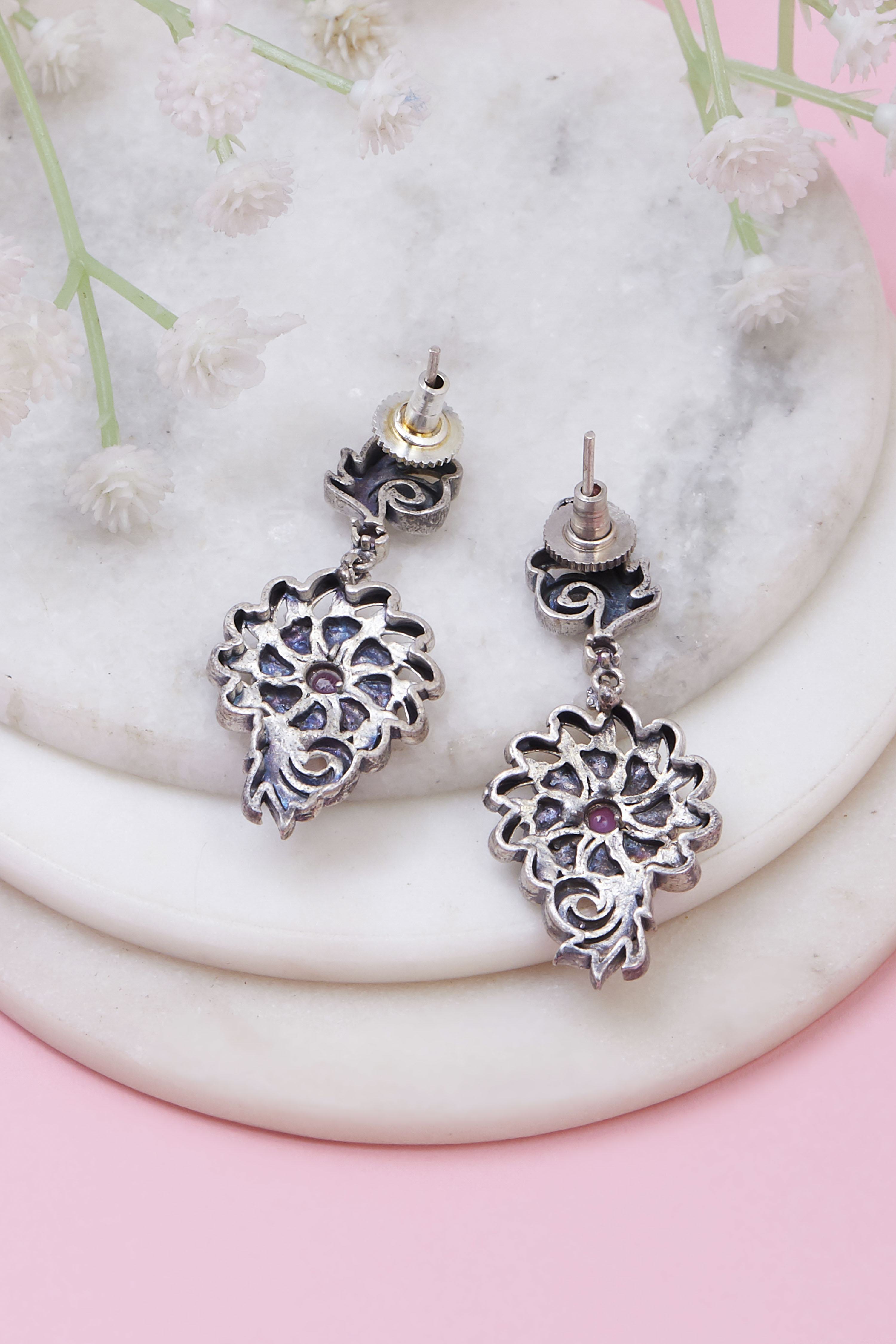 Dark Pink Brass Drop & danglers image number 2