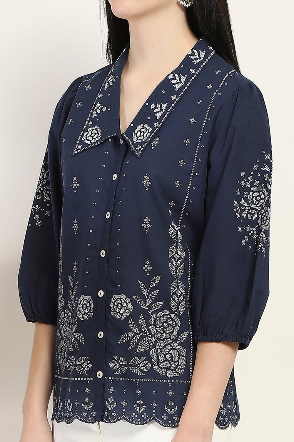 Navy Cotton Straight Kurti image number 1