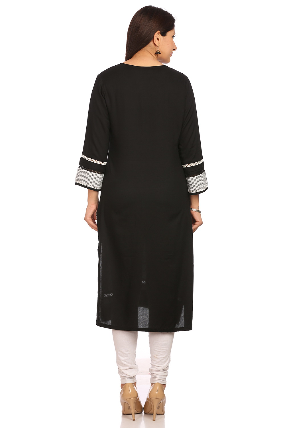 Black Cotton Straight Kurta image number 3