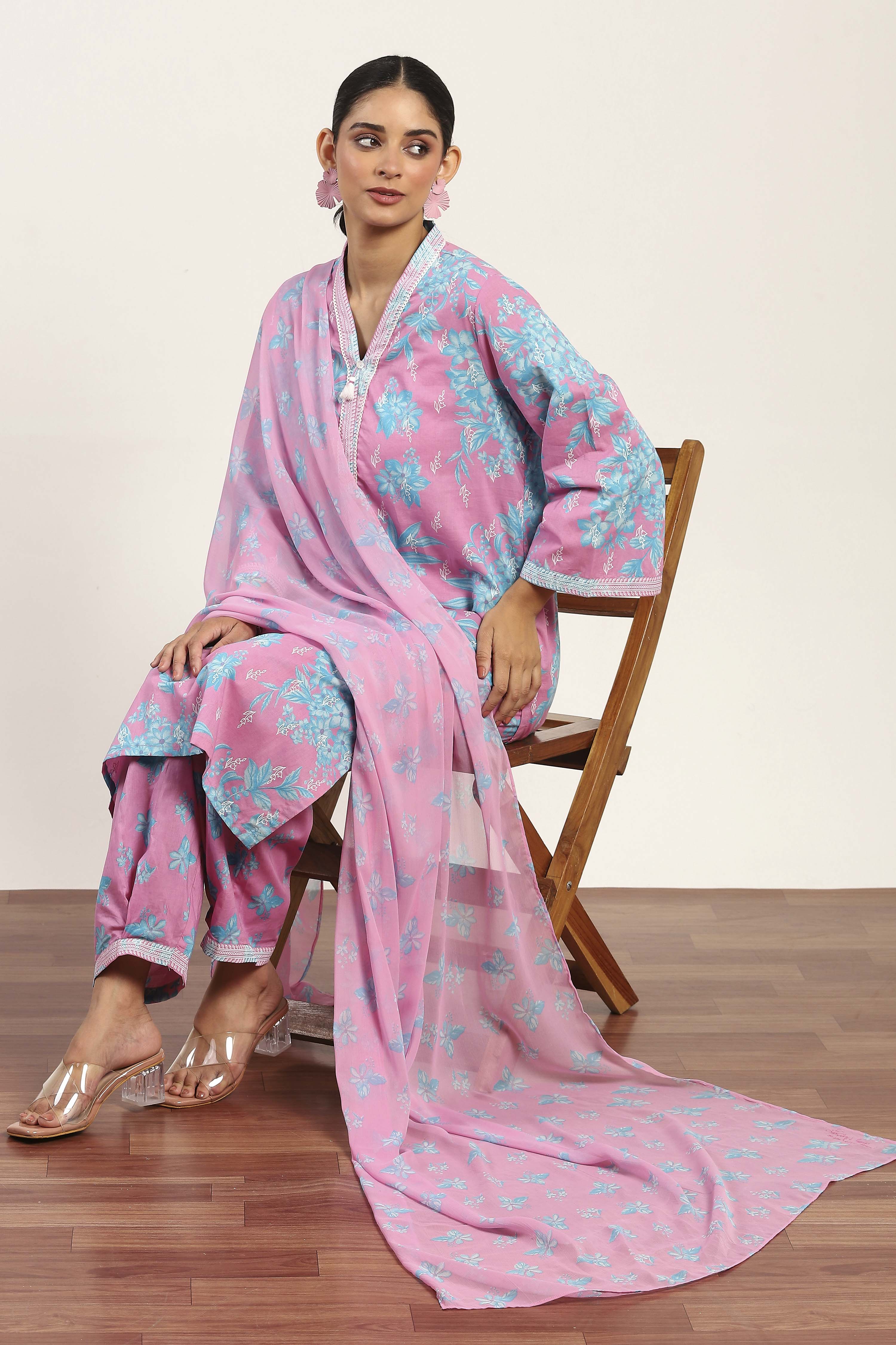 Pink Cotton Straight Suit Sets image number 6
