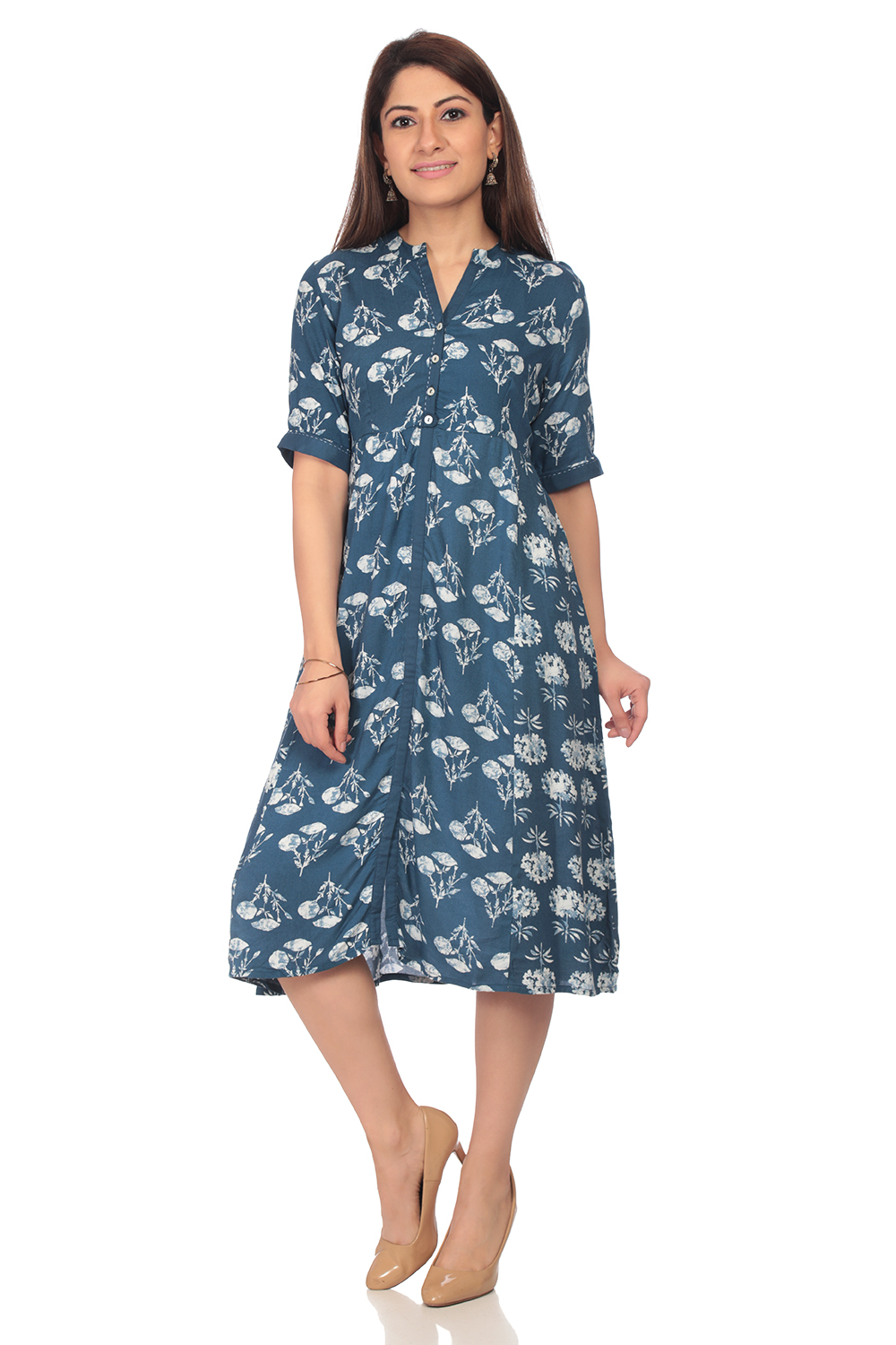 Blue A Line Viscose Rayon Dress image number 3