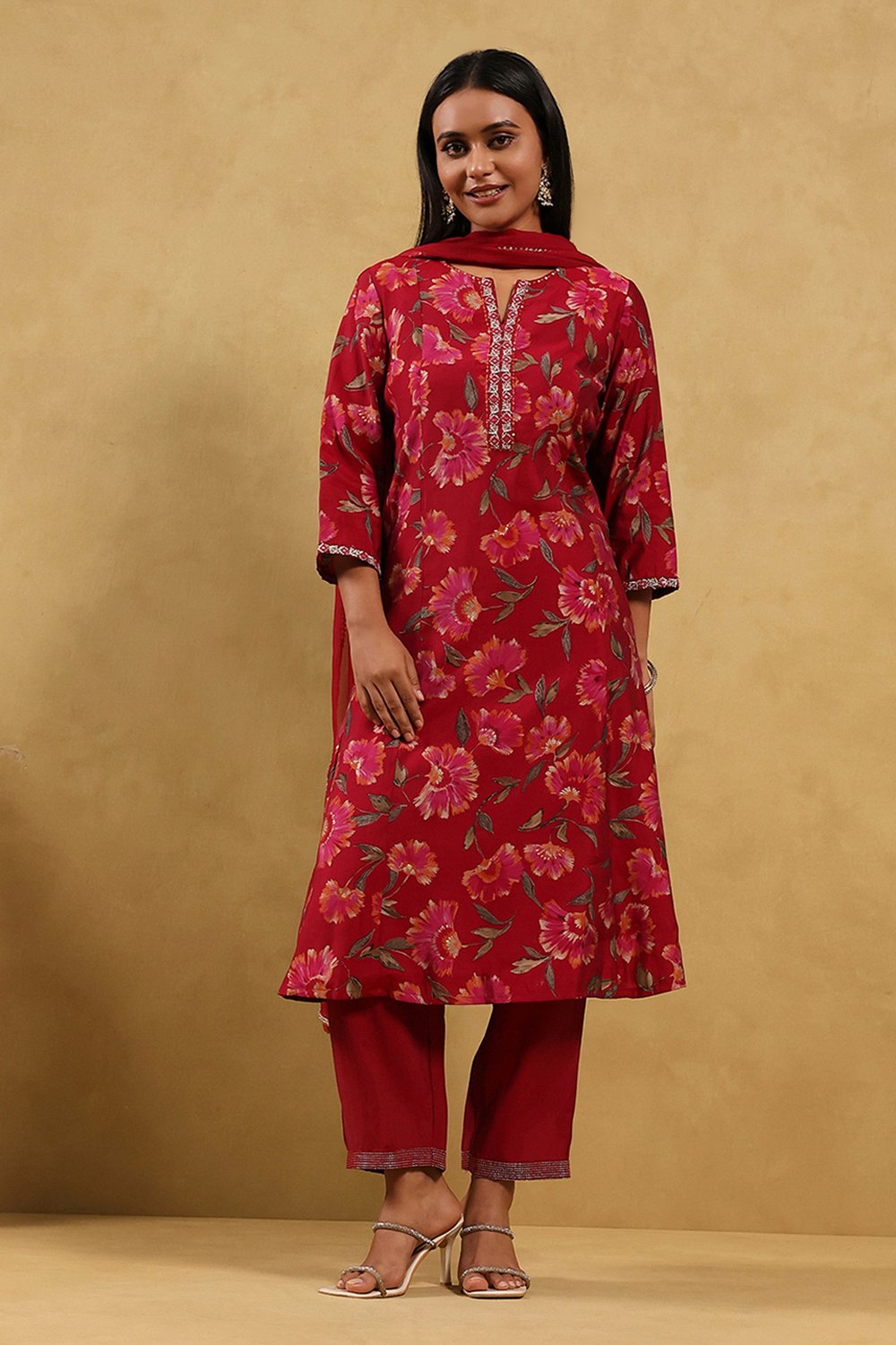 Pink Viscose Blend Printed Kalidar Suit Set image number 5