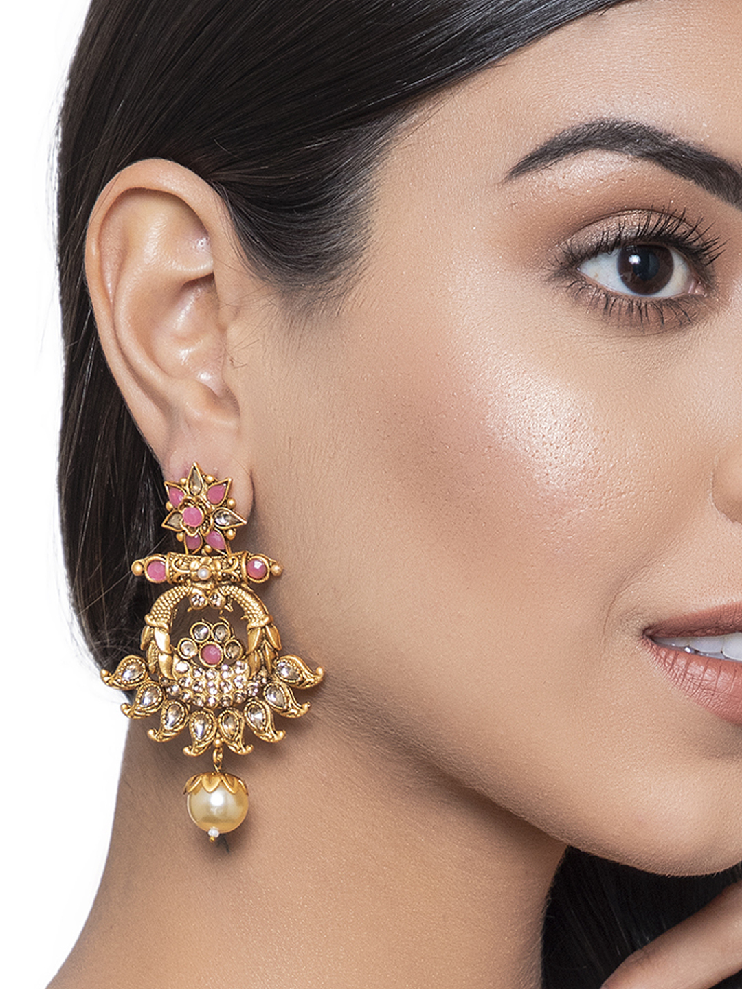 Pink Metal Brass Earring image number 1