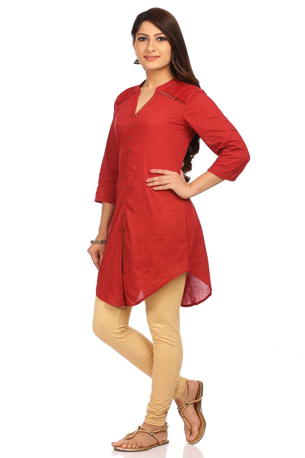 Red Straight Cotton Kurta image number 1