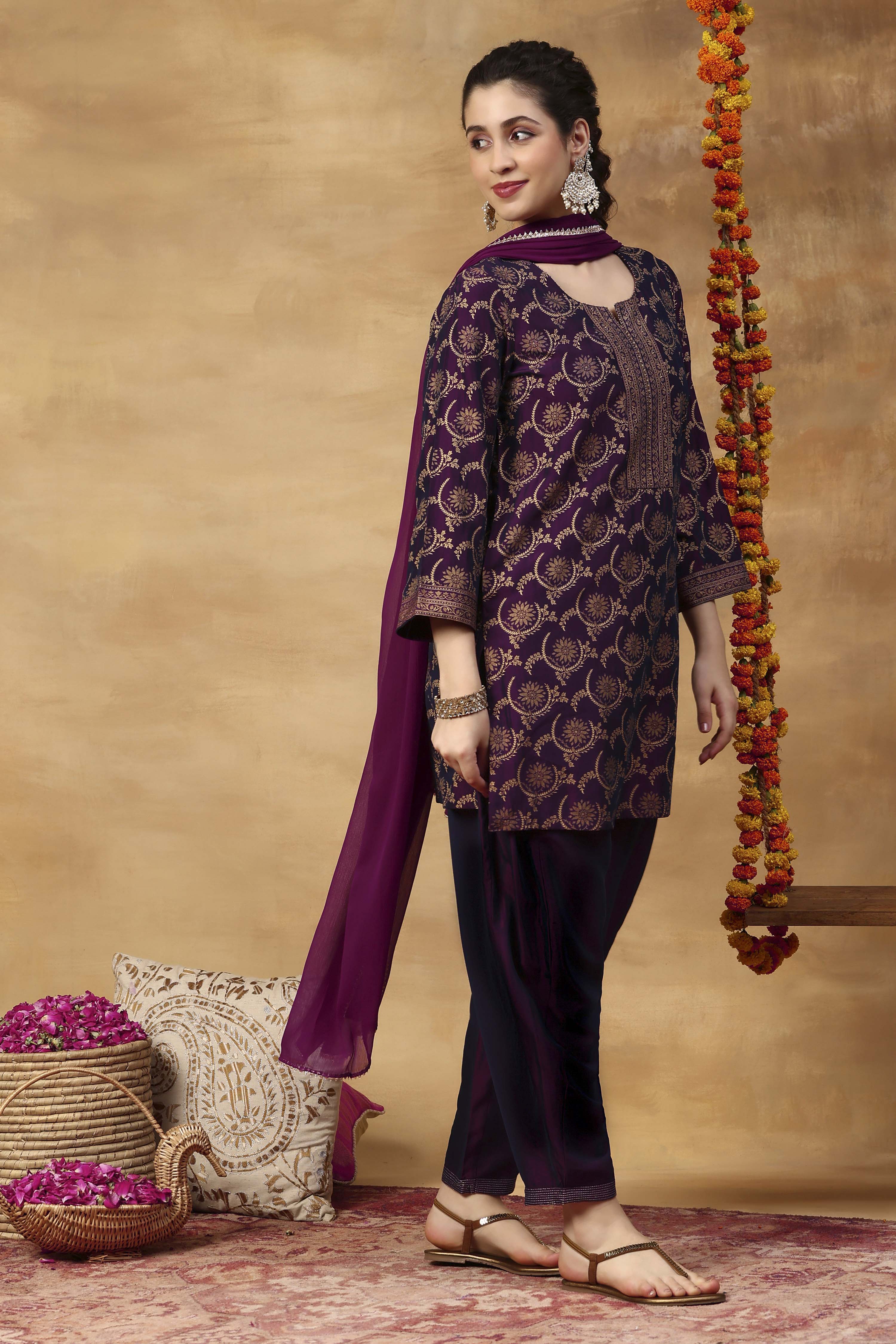 Orange Printed Poly Viscose Straight Kurta Set image number 3