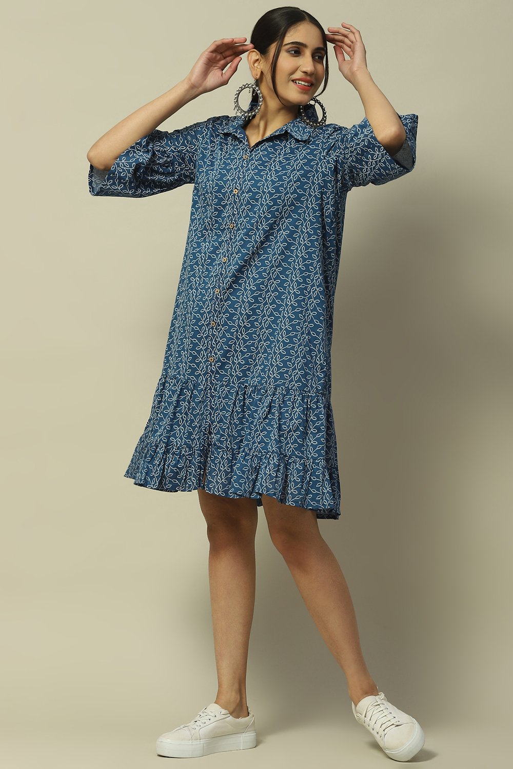 Indigo Cotton Blend Tiered Dress image number 0