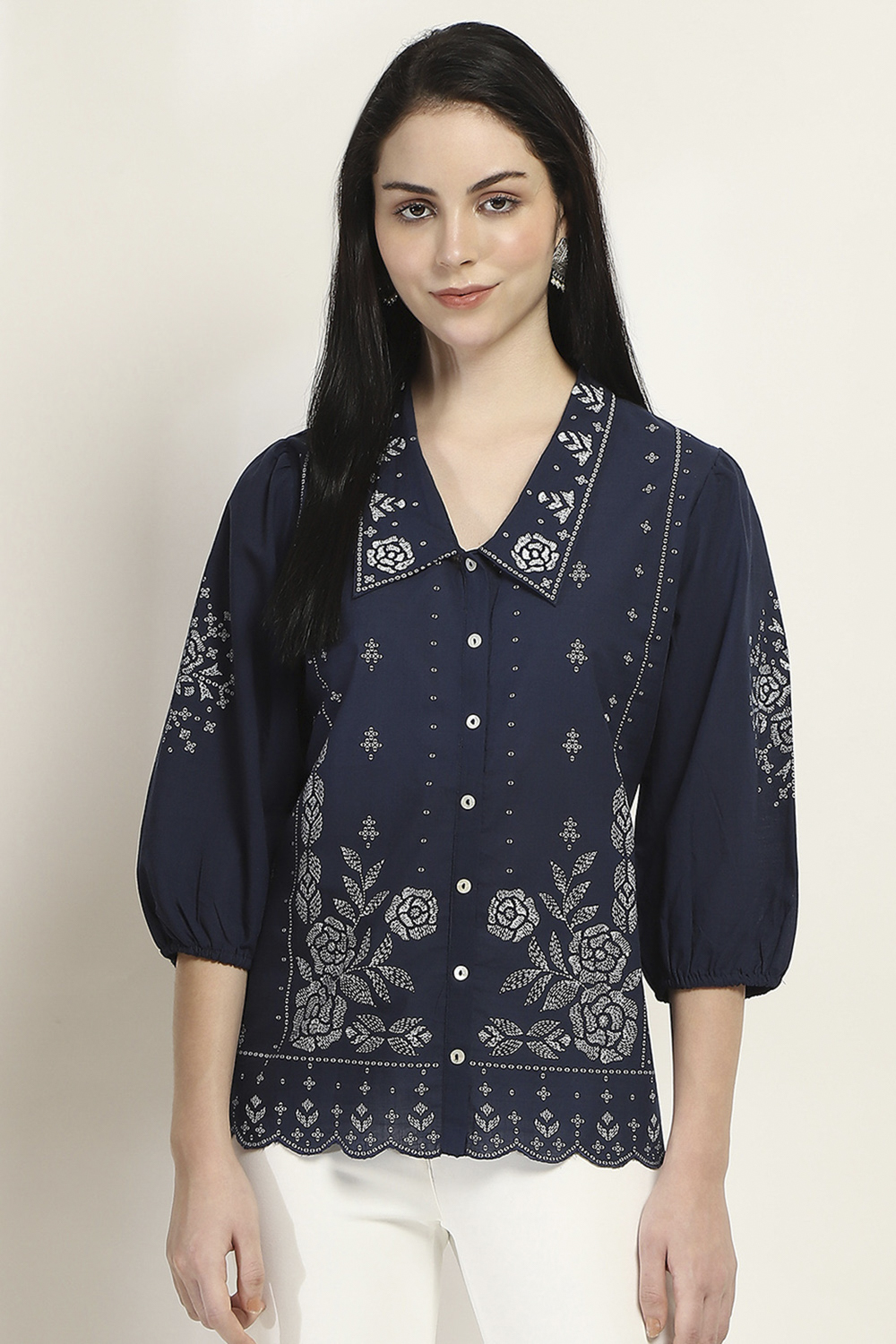 Navy Cotton Straight Kurti image number 5