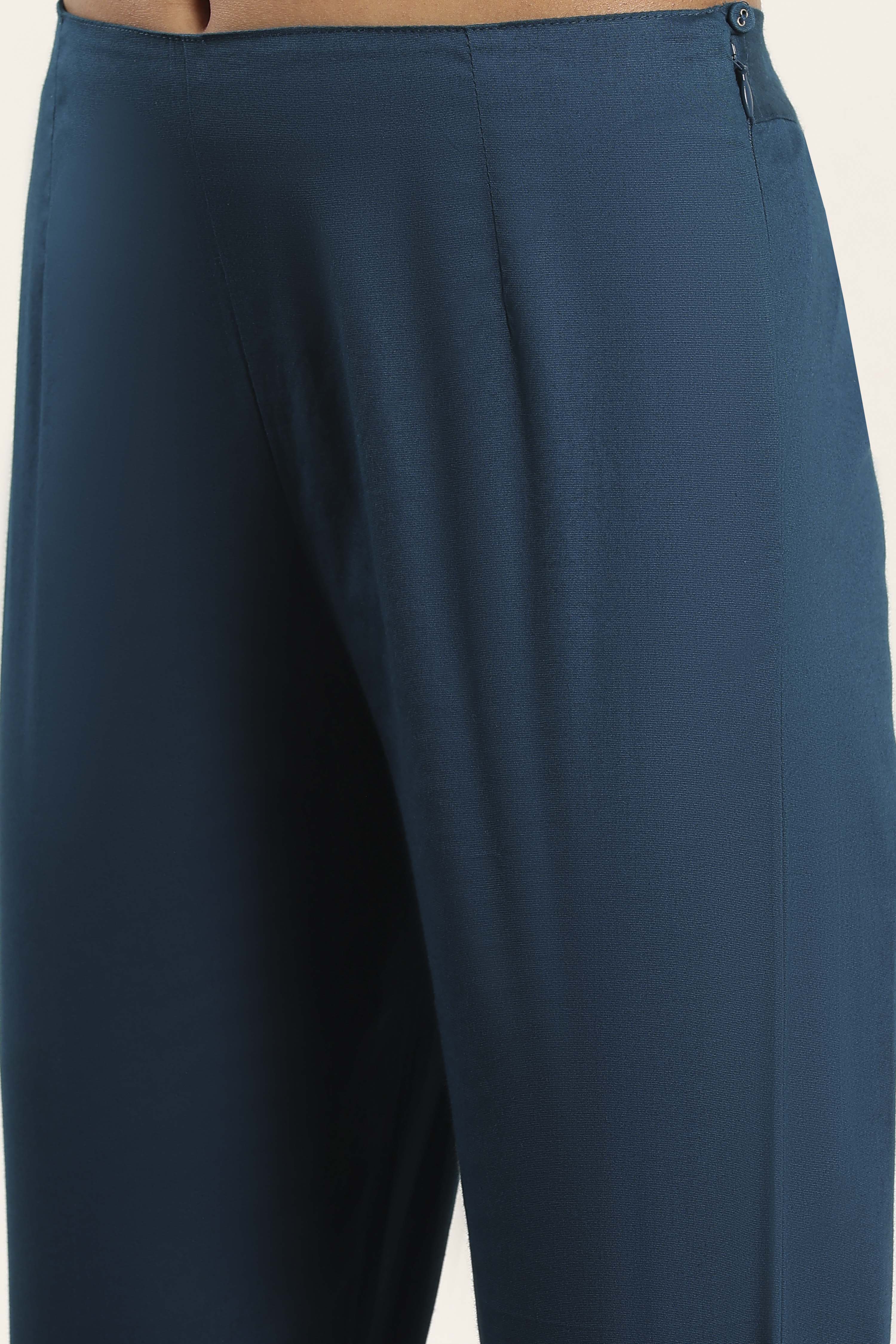 Teal Blue Viscose Rayon Straight Kurta Pants Set image number 2